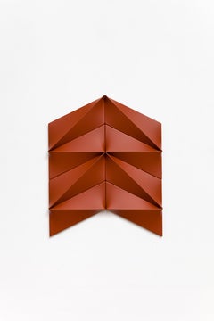 Geometric artwork on shaped canvas by Árpád Forgó 75 x 60 x 5 cm terracotta red