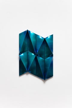 Geometric artwork on shaped canvas by Árpád Forgó 80 x 54 x 5 cm glossy blue