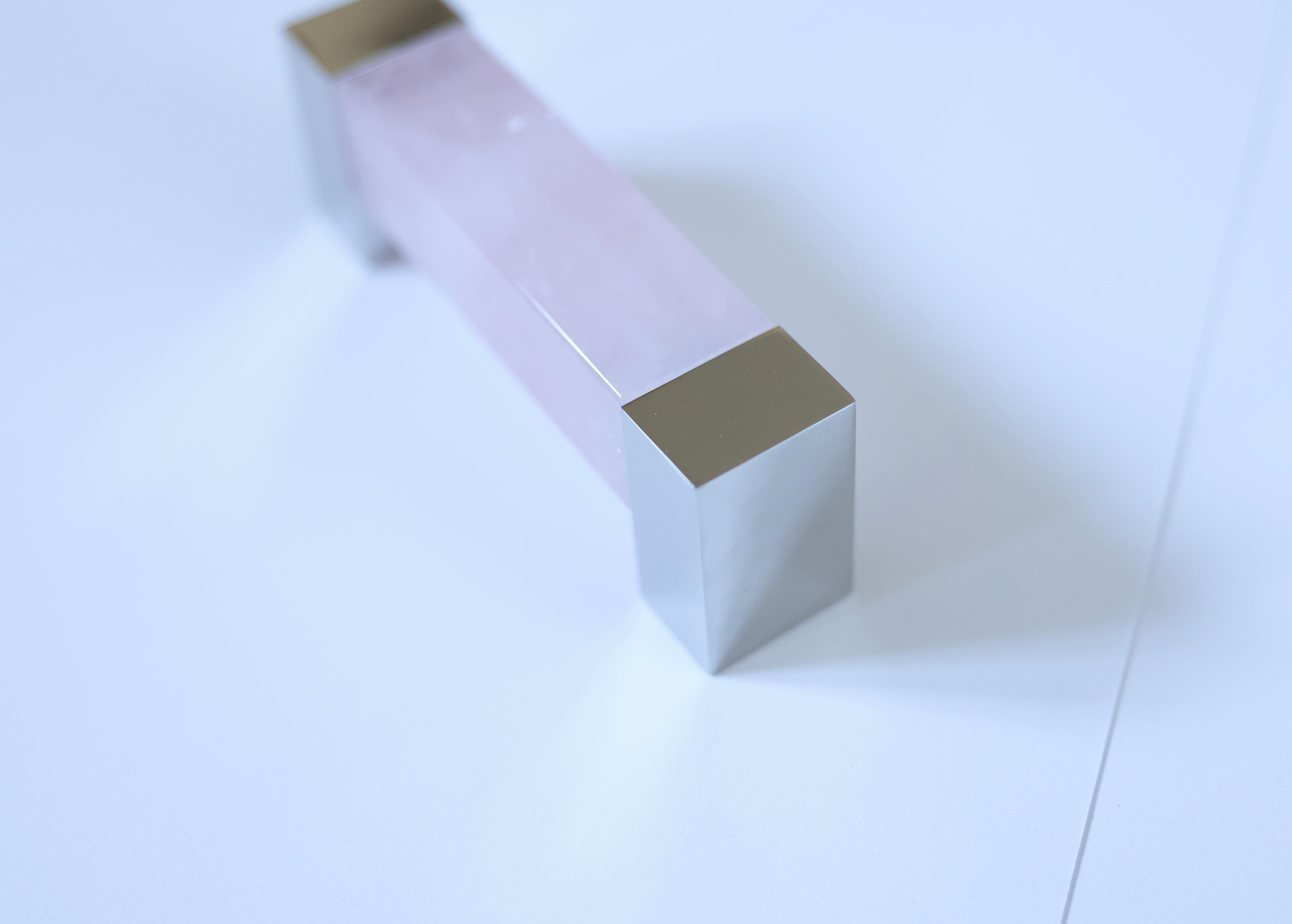 Natural rose quartz rock crystal handle with polished nickel finish. Created by Phoenix Gallery, NYC. 

Custom size, metal finish, and quantity available upon request. Please message for availability and lead time. 

