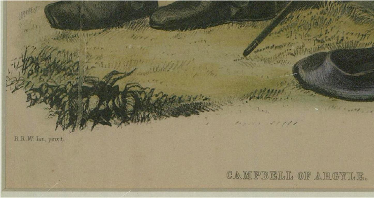 An interesting coloured lithograph of the Campbell of Argyle, first published in 'The Clans of the Scottish Highlands' in 1845 by illustrator Robert Ronald McIan who has signed in plate to the lower edge. Well presented in card mount and unique