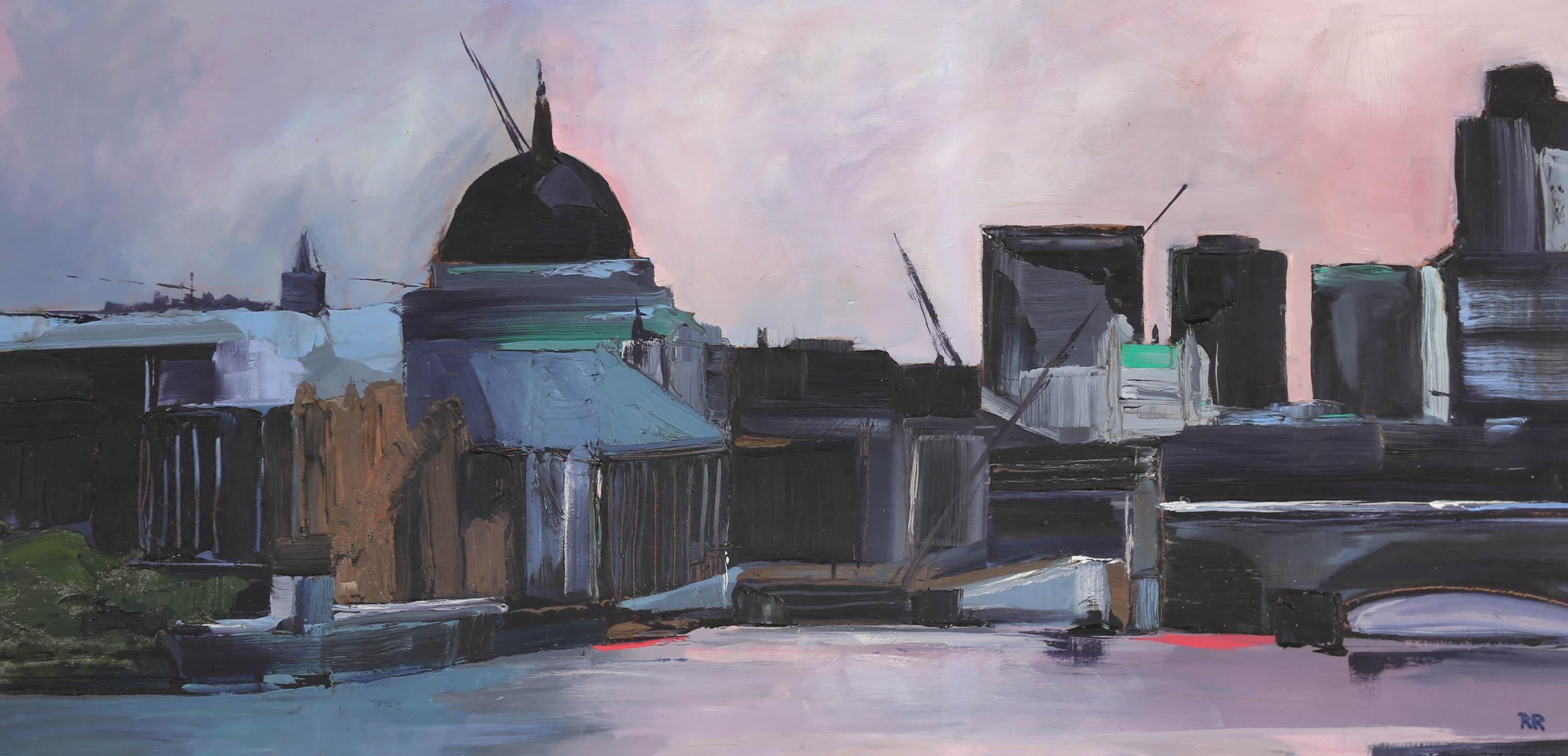 R – Ölgemälde, Londoner Skyline, 20. Jahrhundert – Painting von R.R