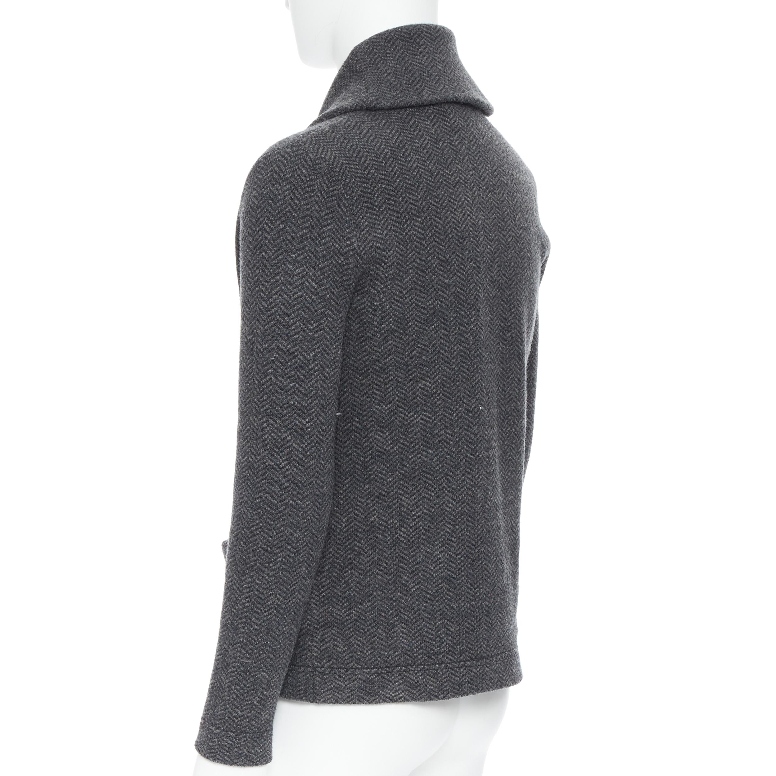 Black RR RALPH LAUREN wool cotton brown herringbone shawl collar cardigan jacket XS