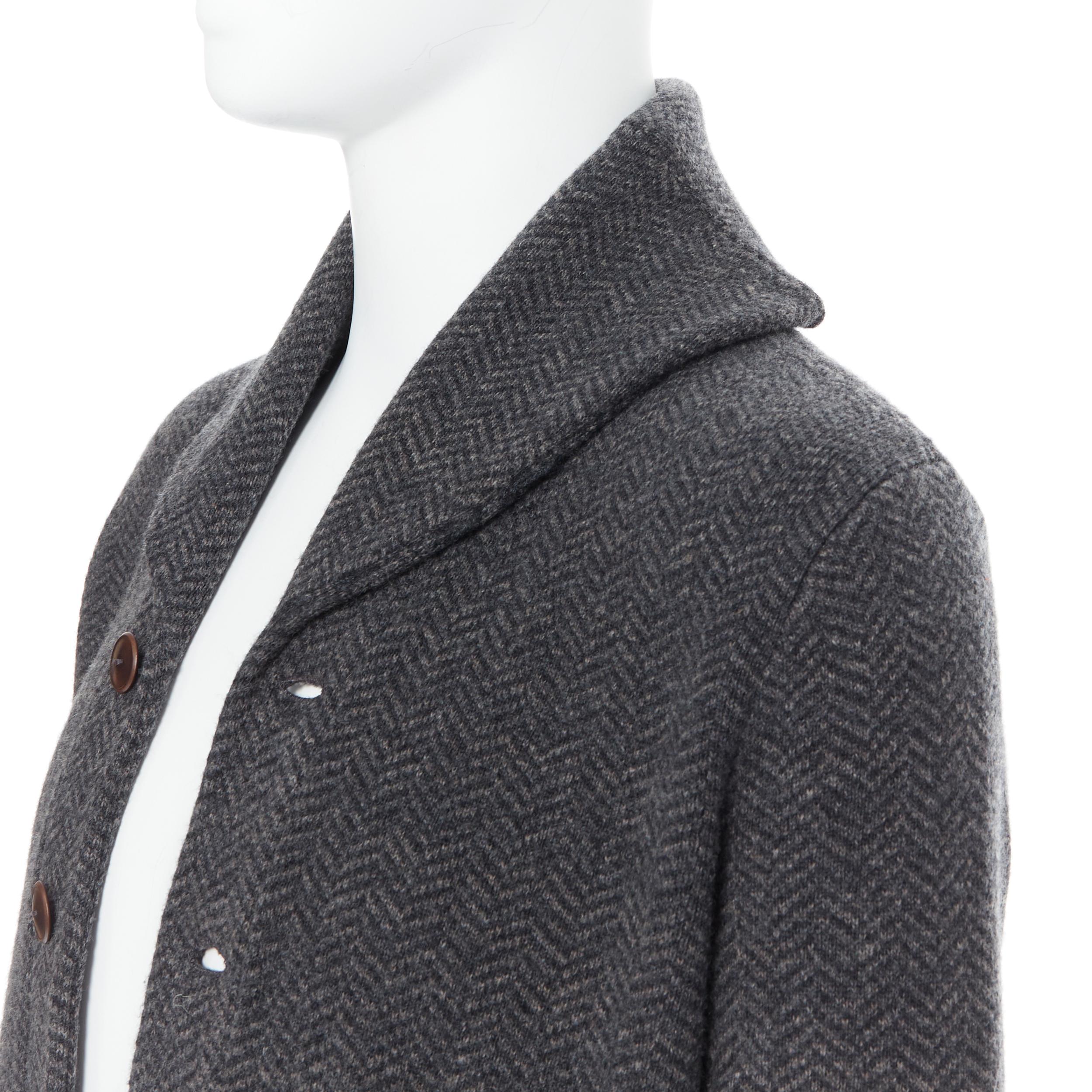 RR RALPH LAUREN wool cotton brown herringbone shawl collar cardigan jacket XS In Excellent Condition In Hong Kong, NT