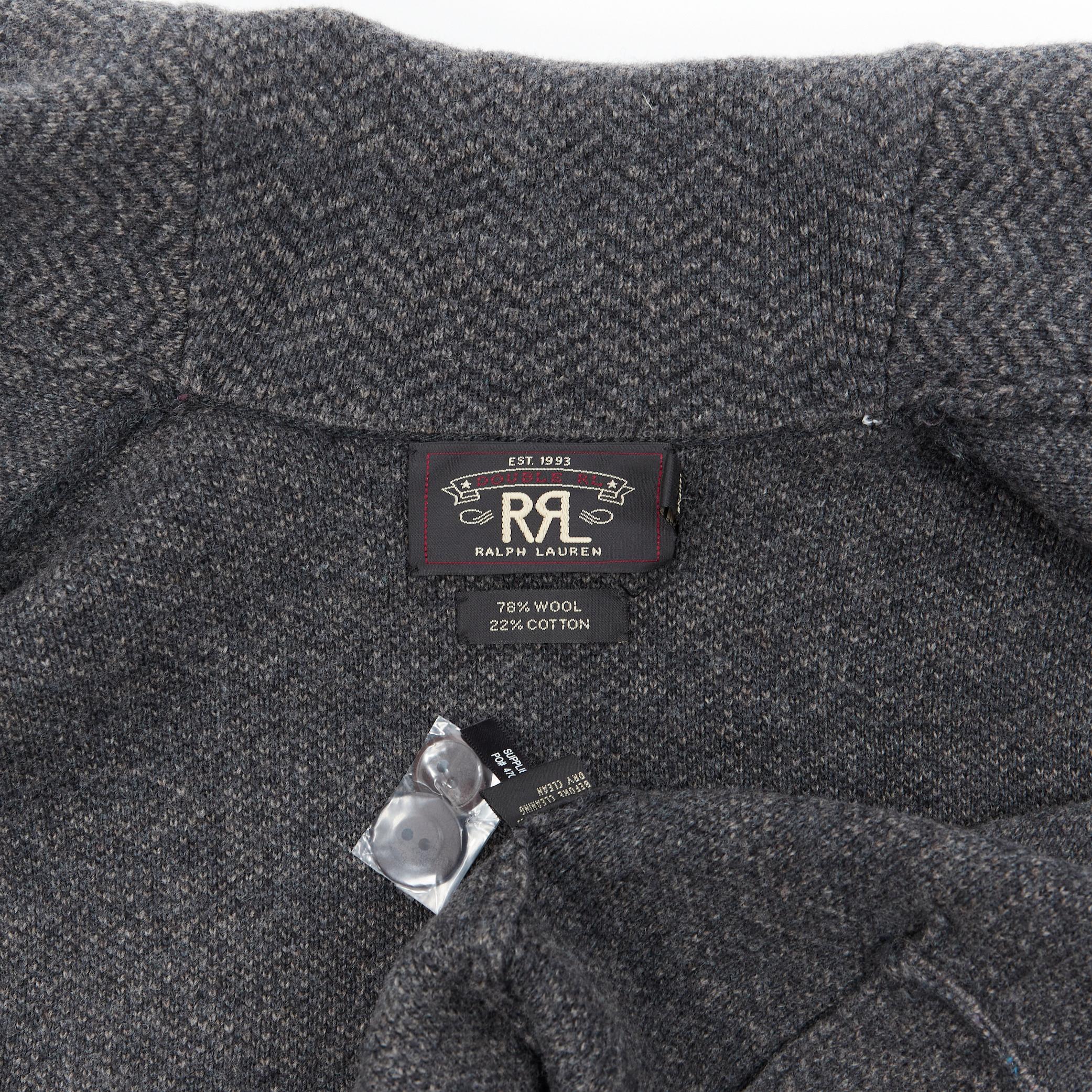 RR RALPH LAUREN wool cotton brown herringbone shawl collar cardigan jacket XS 1