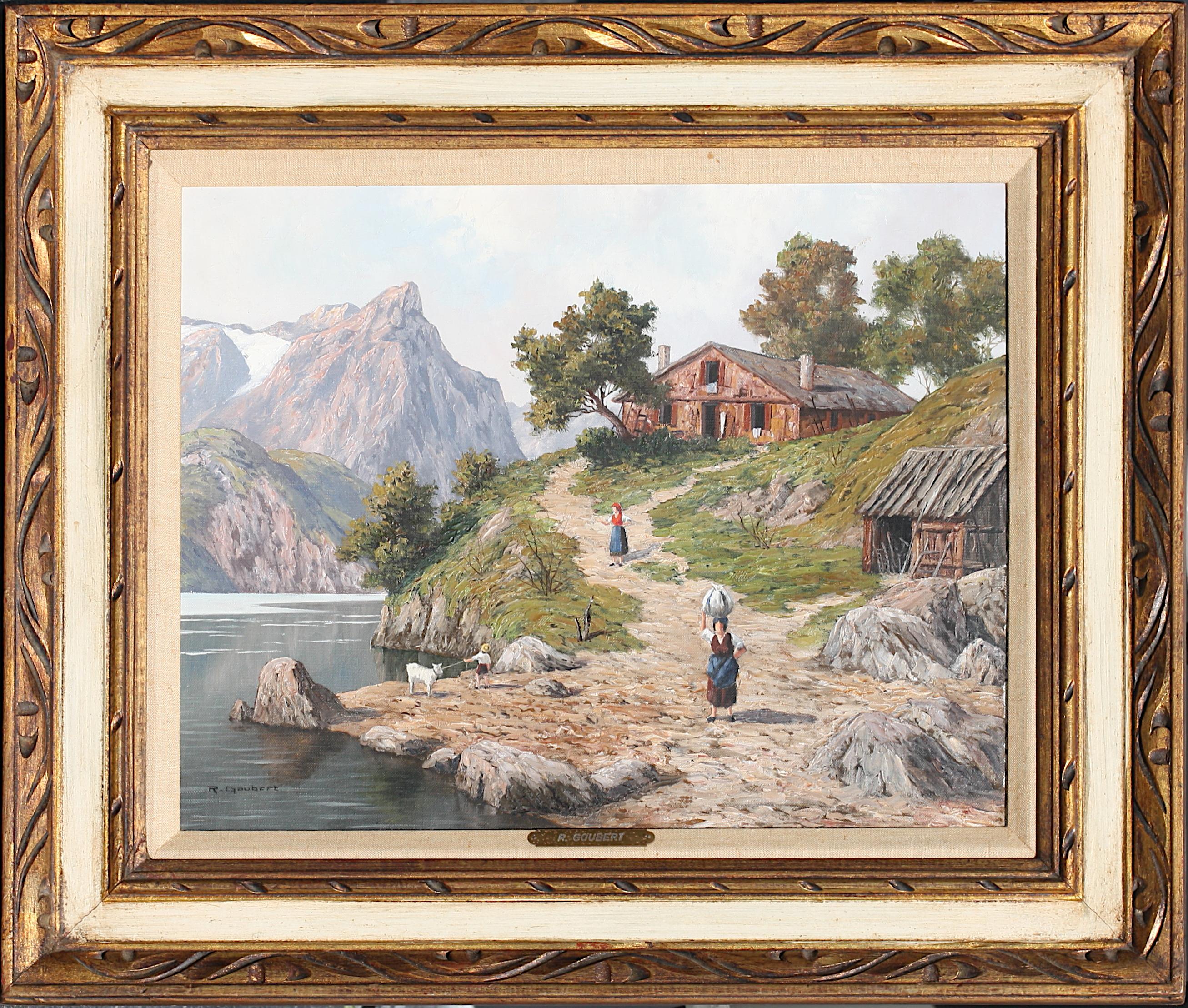 R.(Raymond) Goubert, (20th/21st. Century)
Alpine Landscape
signed R. Goubert, lower left, with signature plate, oil on canvas
16 by 20 in., overall, framed 24 by 28 in.
Condition Report
Good condition