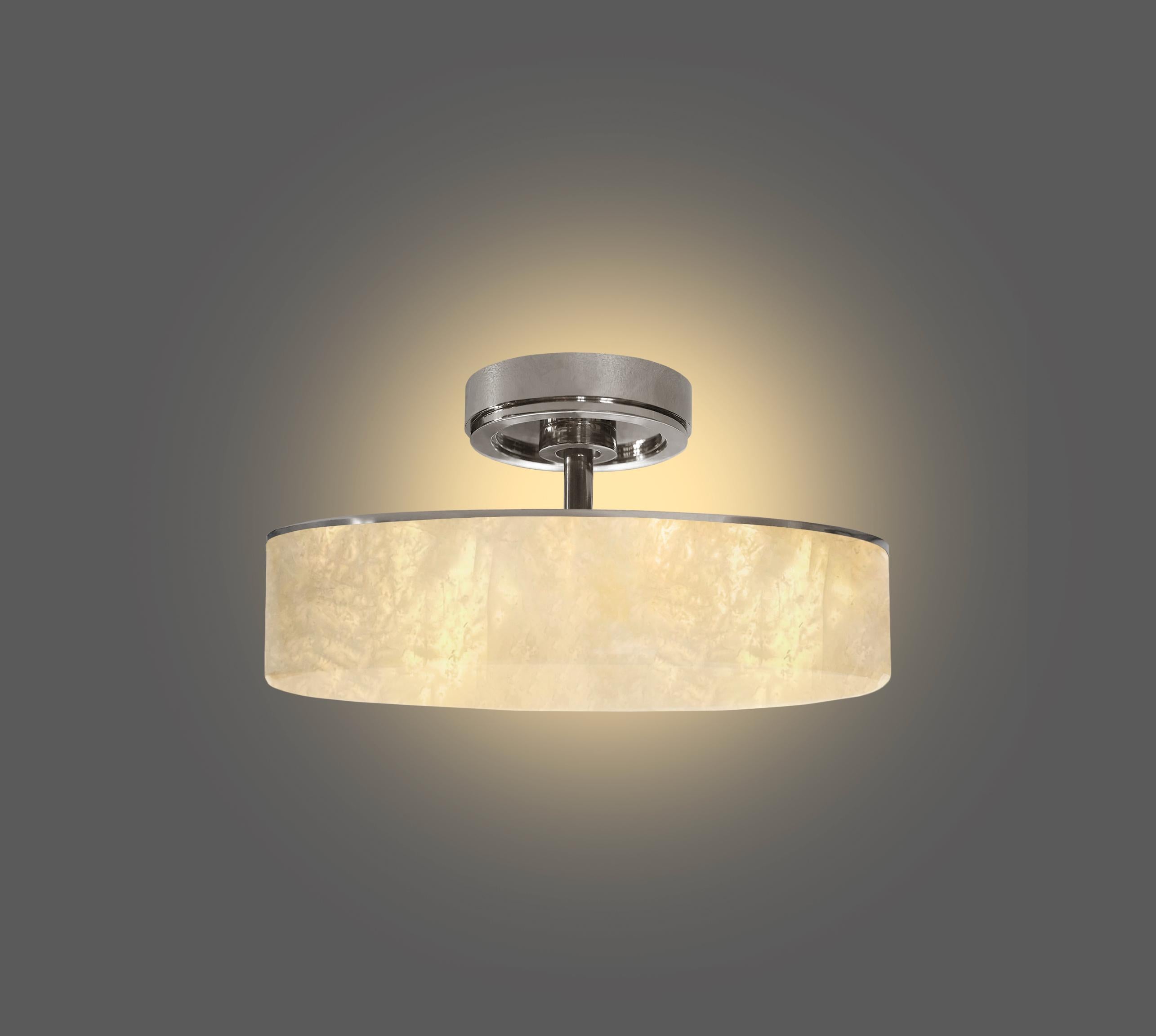A rock crystal semi flush mount by Phoenix 

Polished nickel finish.

Three E12 socket installed,180w total 

Custom size and metal finish upon request 