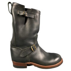 RRL by RALPH LAUREN Schwarze Bikerjackstiefel aus Leder, Größe 11