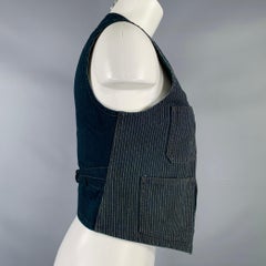 RRL by RALPH LAUREN Size 2 Navy Grey Cotton Stripe Mixed Fabrics Vest