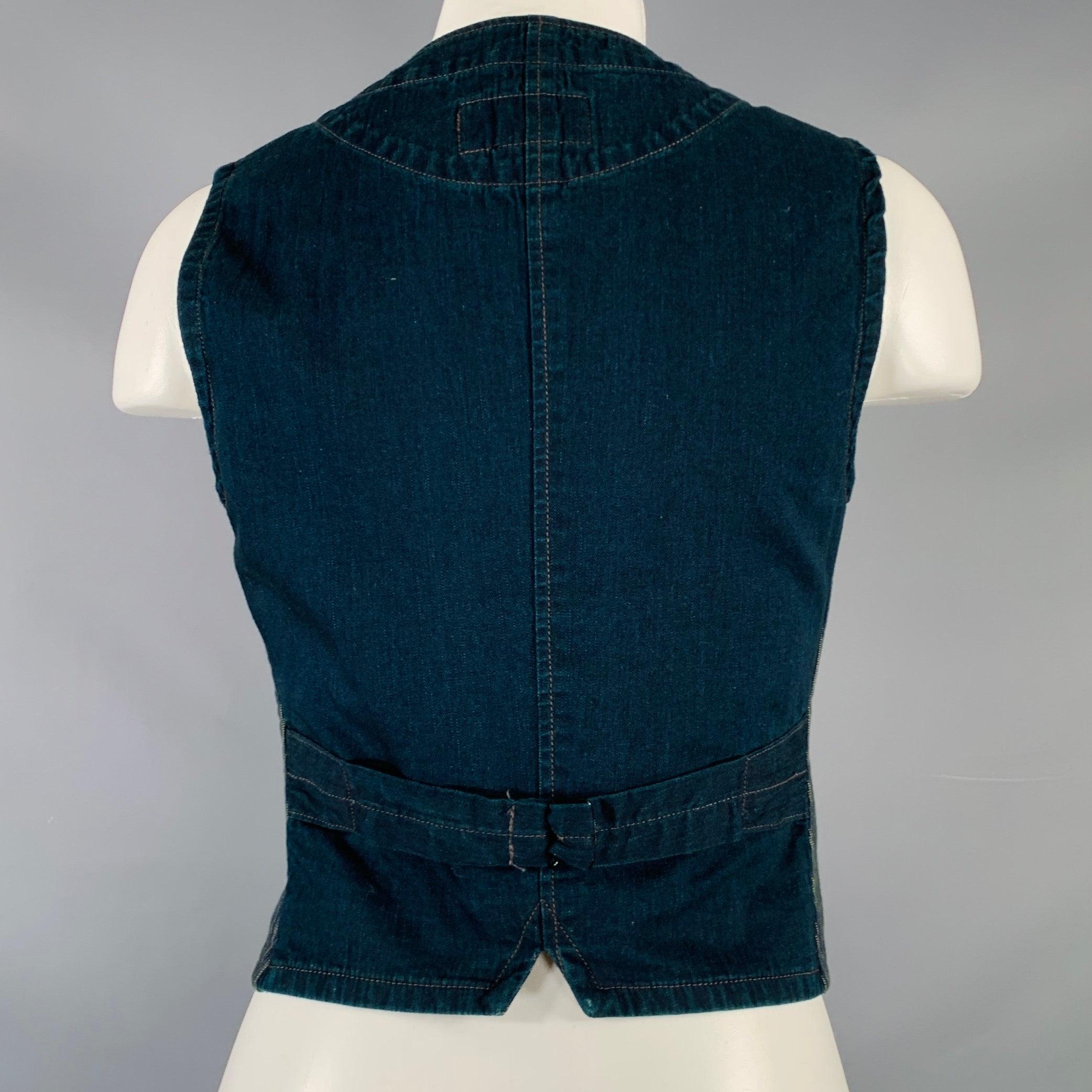 Black RRL by RALPH LAUREN Size 2 Navy Grey Cotton Stripe Mixed Fabrics Vest