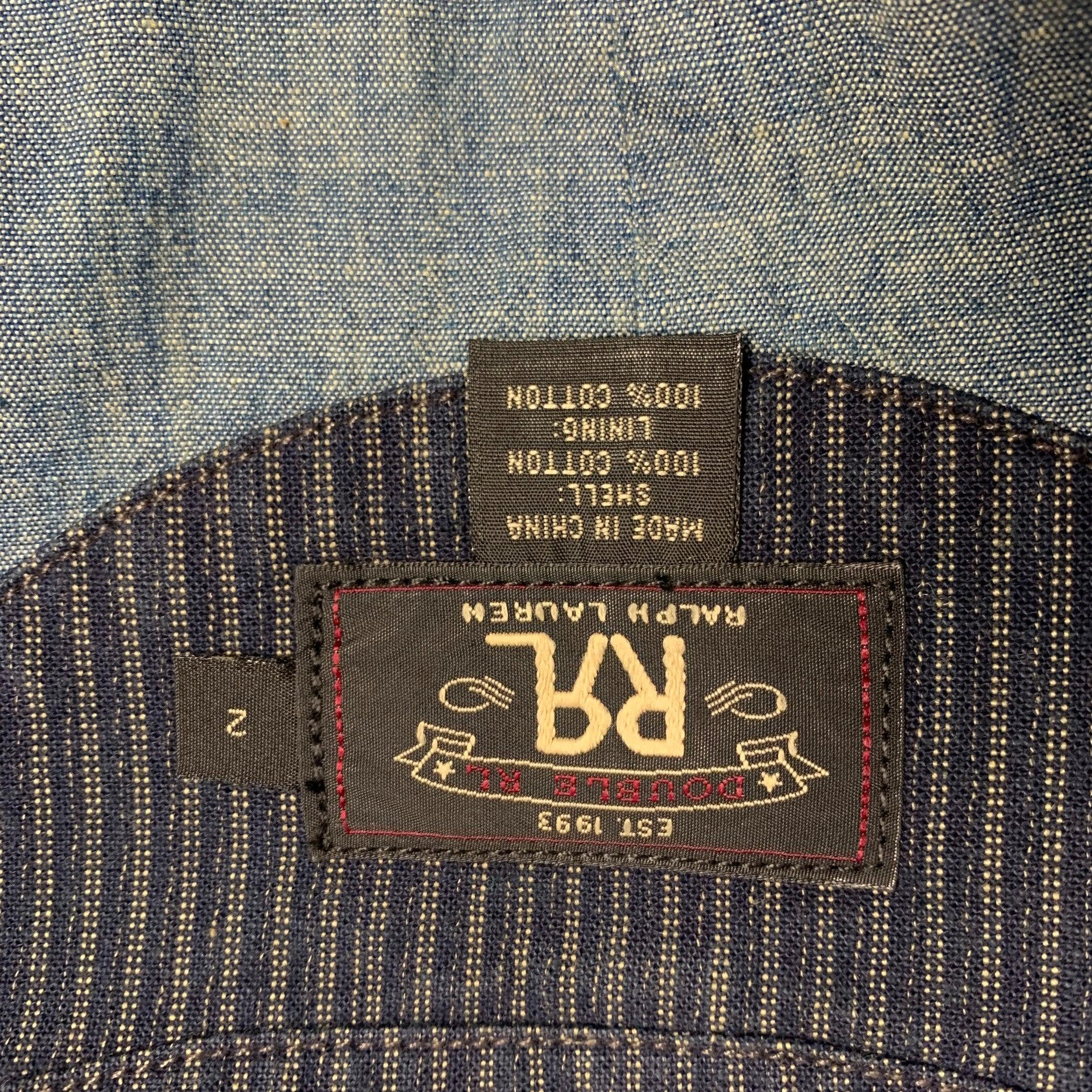 RRL by RALPH LAUREN Size 2 Navy Grey Cotton Stripe Mixed Fabrics Vest In Excellent Condition In San Francisco, CA
