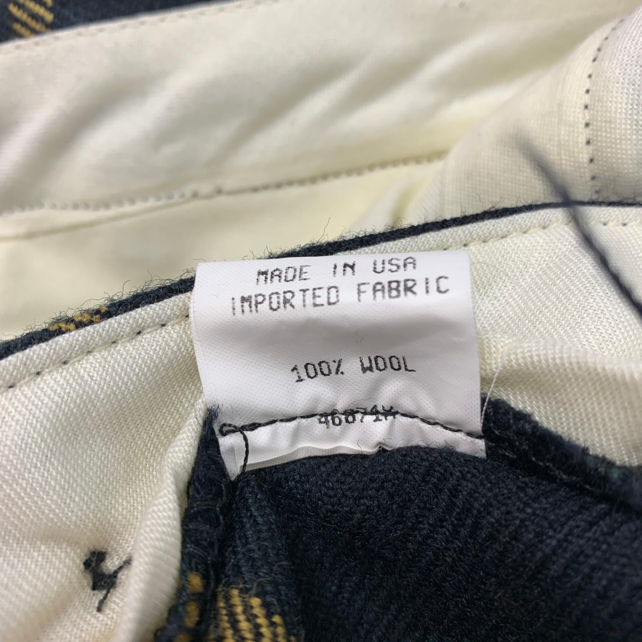 RRL by RALPH LAUREN Size 32 Navy & Black Green Blackwatch Plaid Wool Dress Pants In Good Condition In San Francisco, CA