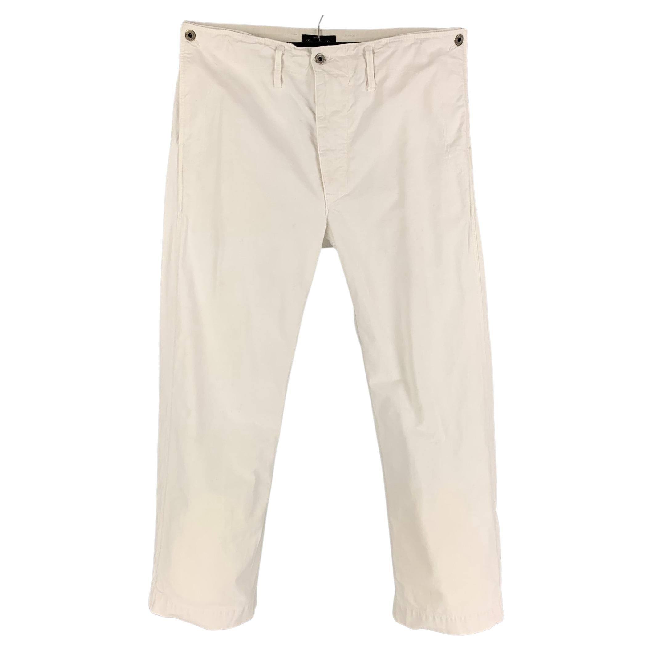 RRL par RALPH LAUREN - Pantalon décontracté en coton blanc à boutons et à  volants, taille 32 - En vente sur 1stDibs