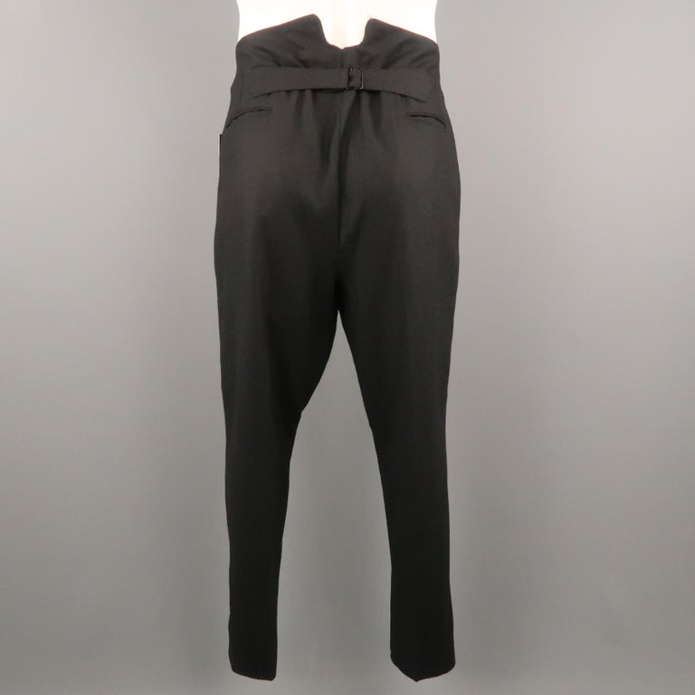 RRL by RALPH LAUREN Size 34 Black Solid Wool 32 Back Belt Dress Pants For Sale at 1stdibs