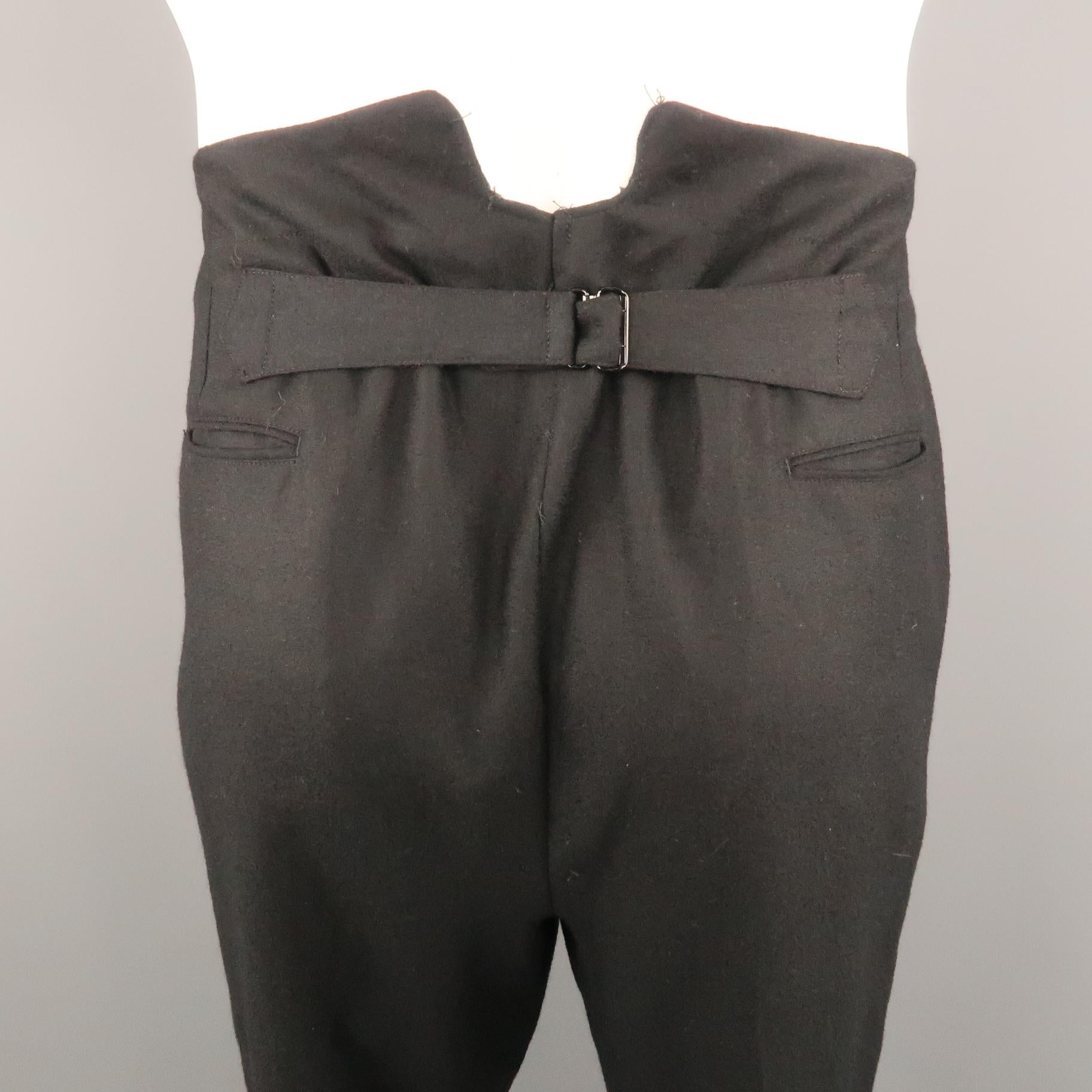 RRL by RALPH LAUREN Size 34 Black Solid Wool 32 Back Belt Dress Pants In Excellent Condition In San Francisco, CA