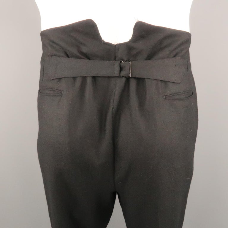 RRL by RALPH LAUREN Size 34 Black Solid Wool 32 Back Belt Dress Pants For Sale at 1stdibs