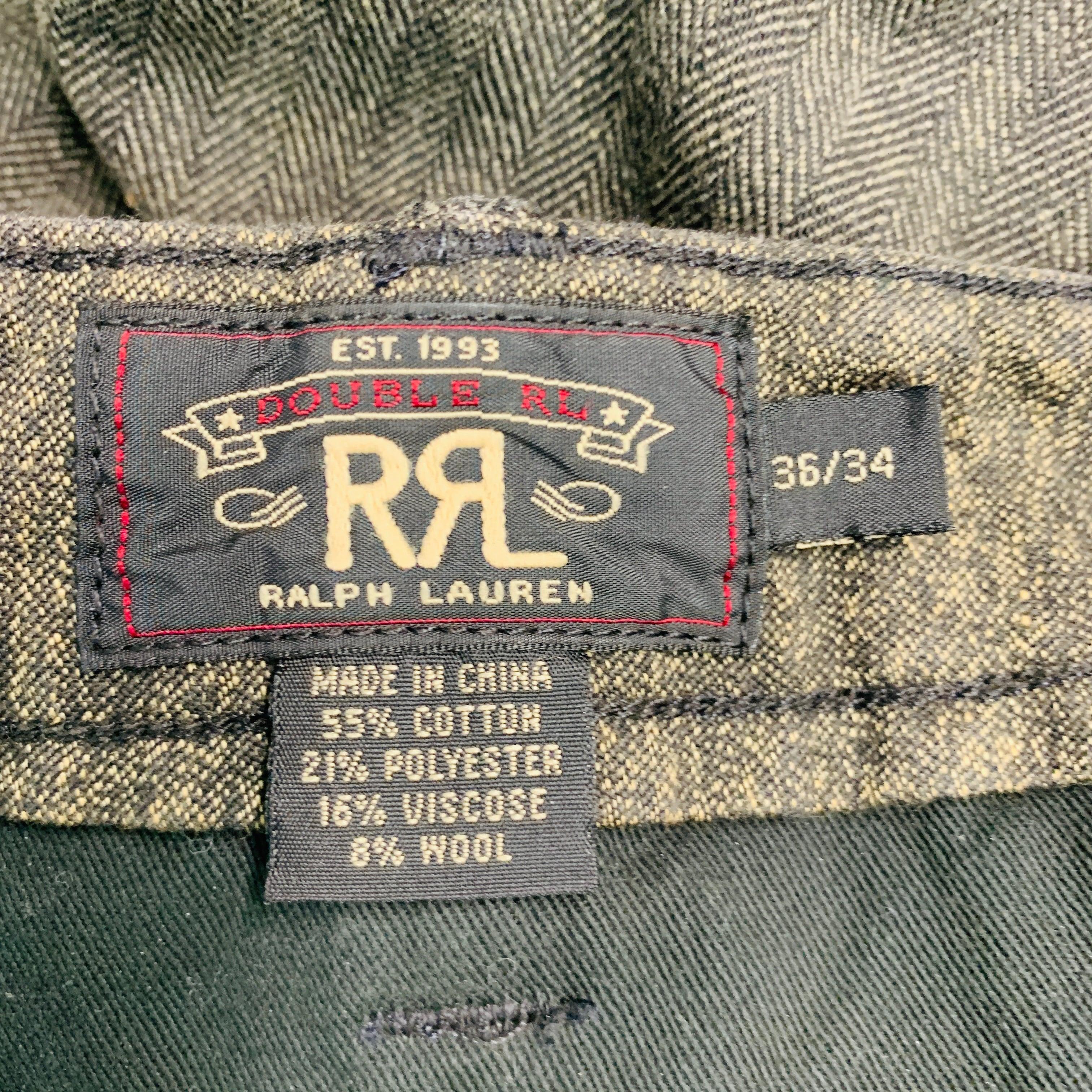 RRL by RALPH LAUREN Size 36 Grey Herringbone Cotton Blend Casual Pants In Excellent Condition For Sale In San Francisco, CA