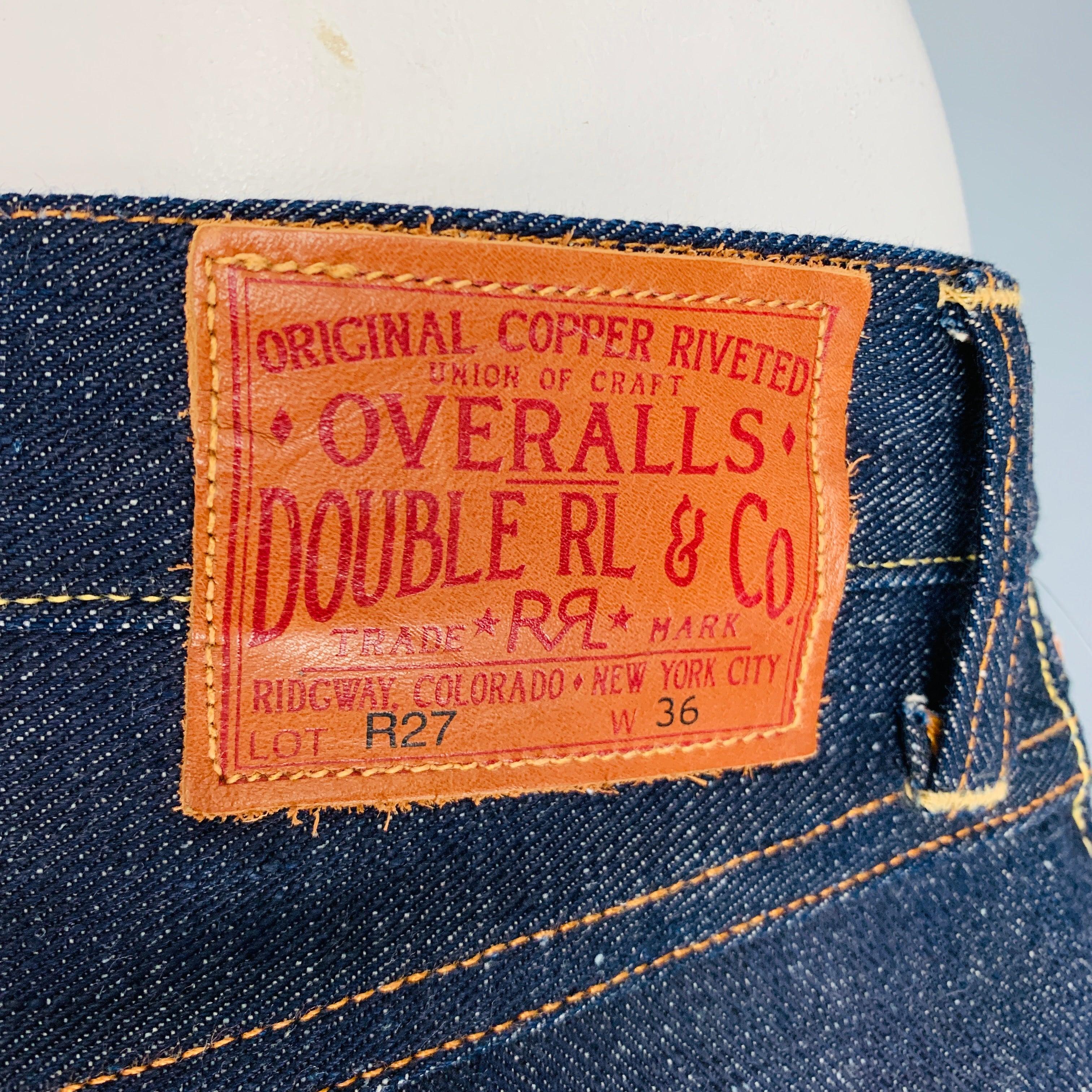 Men's RRL by RALPH LAUREN Size 36 Indigo Contrast Stitch Selvedge Denim Jeans For Sale