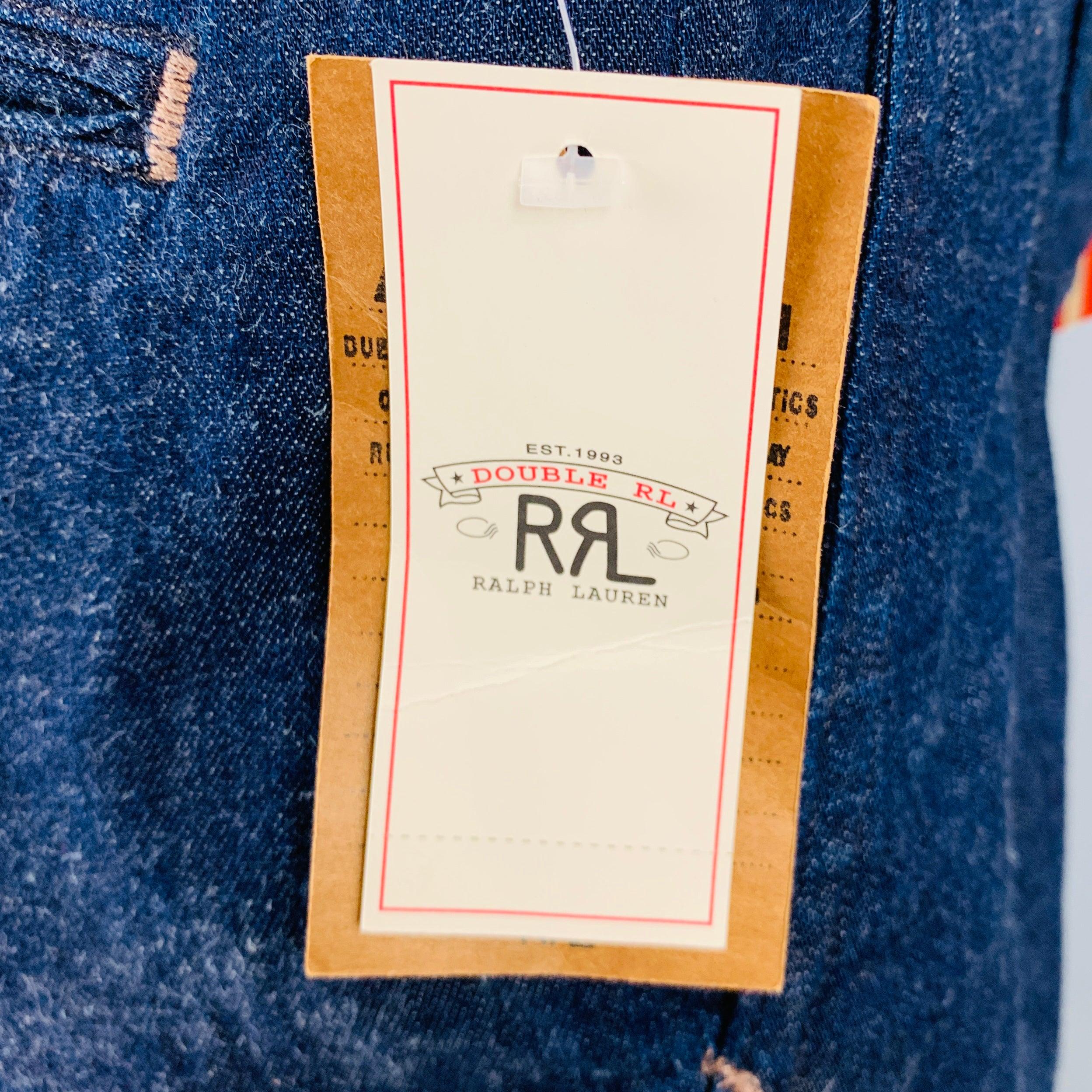 Men's RRL by RALPH LAUREN Size 36 Indigo Cotton Linen Button Fly Casual Pants For Sale