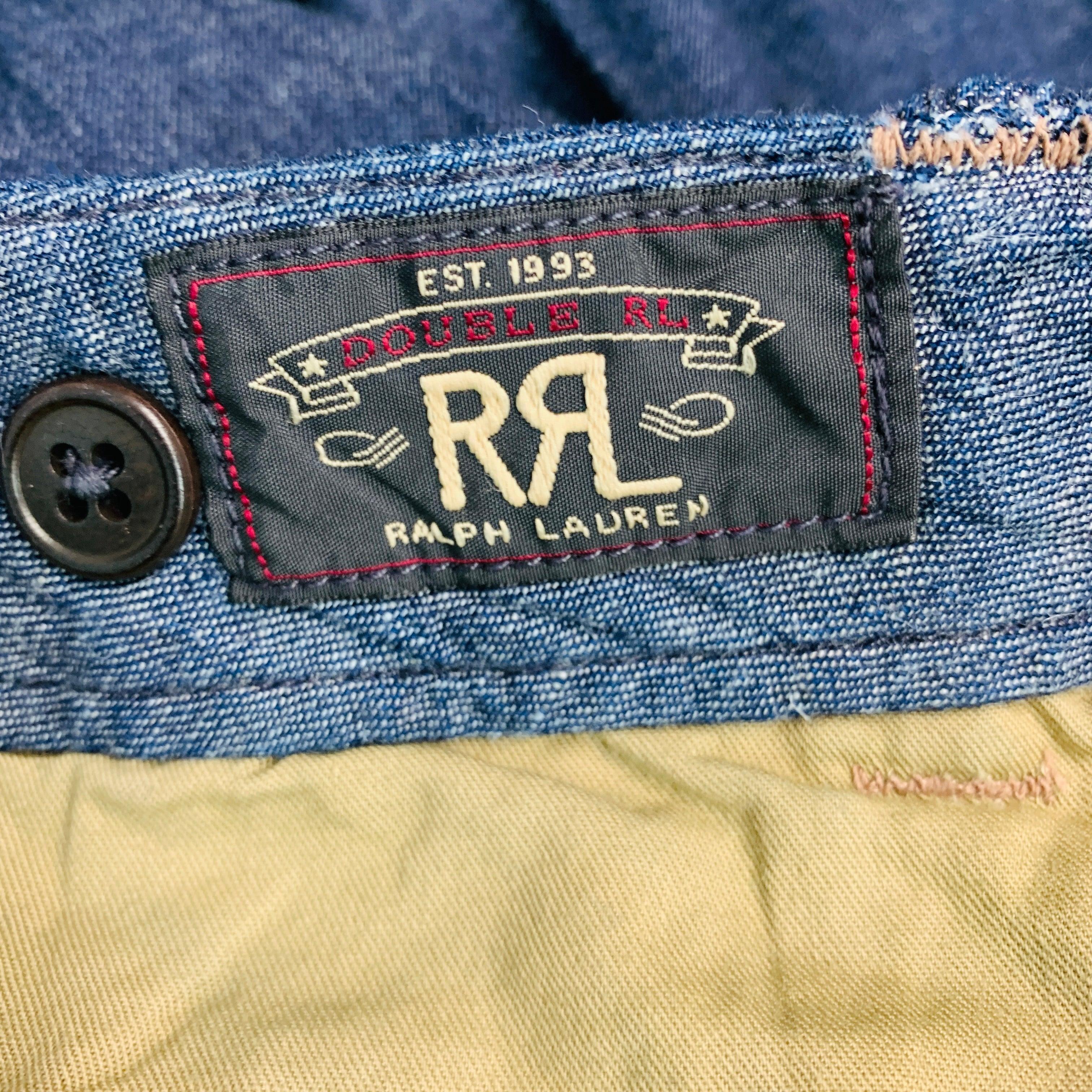 RRL by RALPH LAUREN Size 36 Indigo Cotton Linen Button Fly Casual Pants For Sale 1