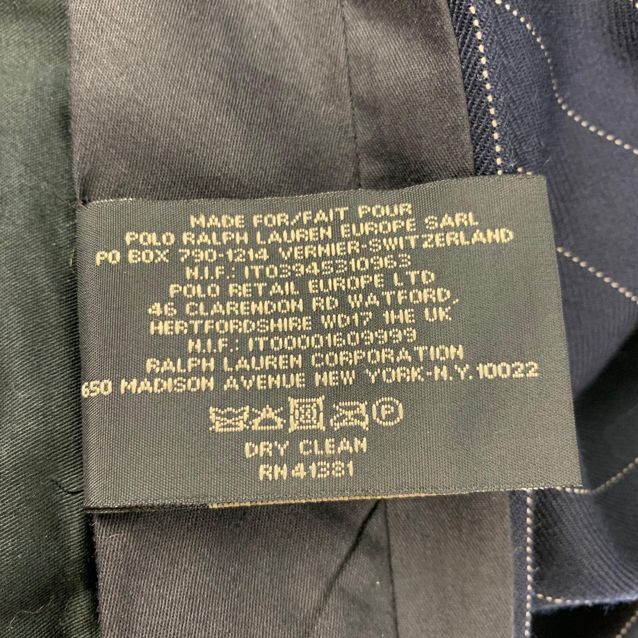 RRL by RALPH LAUREN Size 36 Navy Pinstripe Wool Button Fly Dress Pants In Good Condition In San Francisco, CA