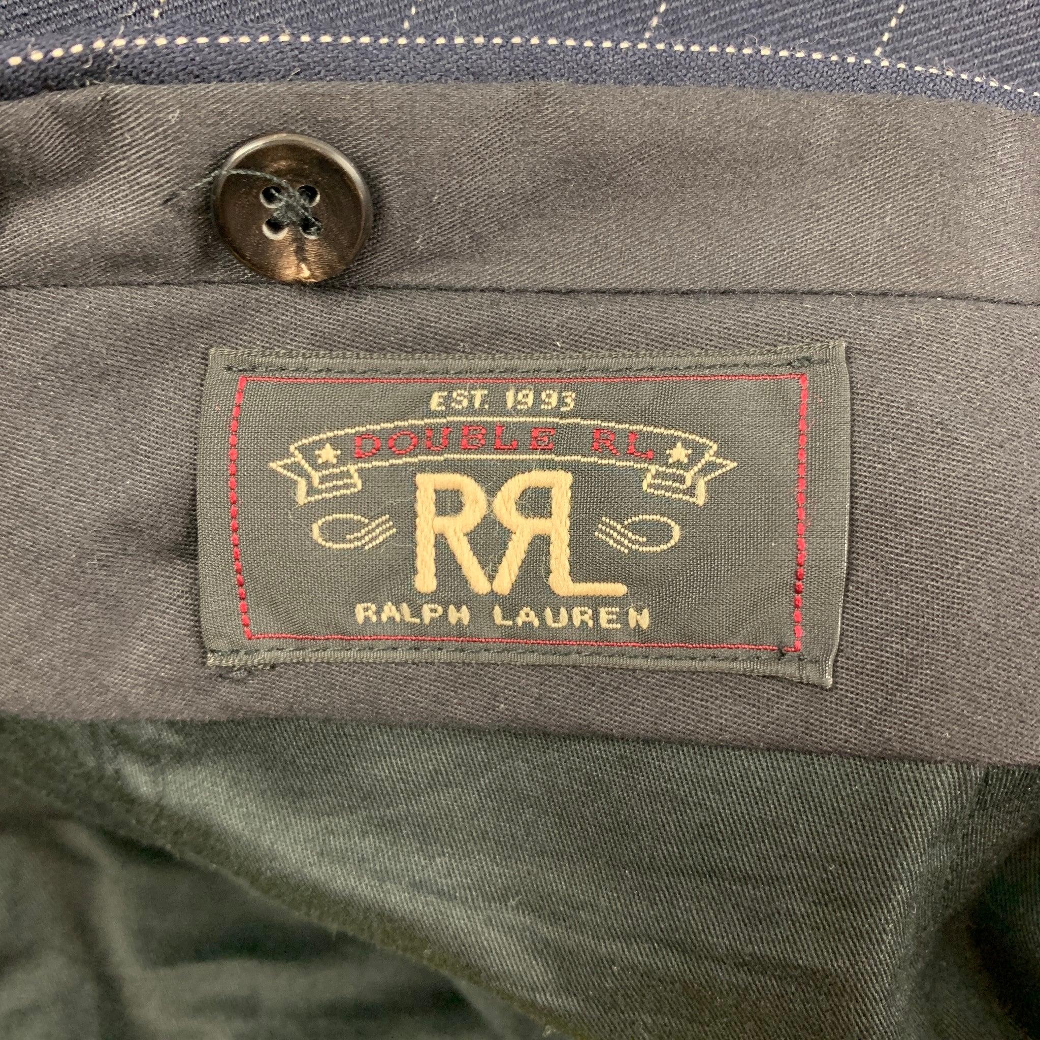 Men's RRL by RALPH LAUREN Size 36 Navy Pinstripe Wool Button Fly Dress Pants