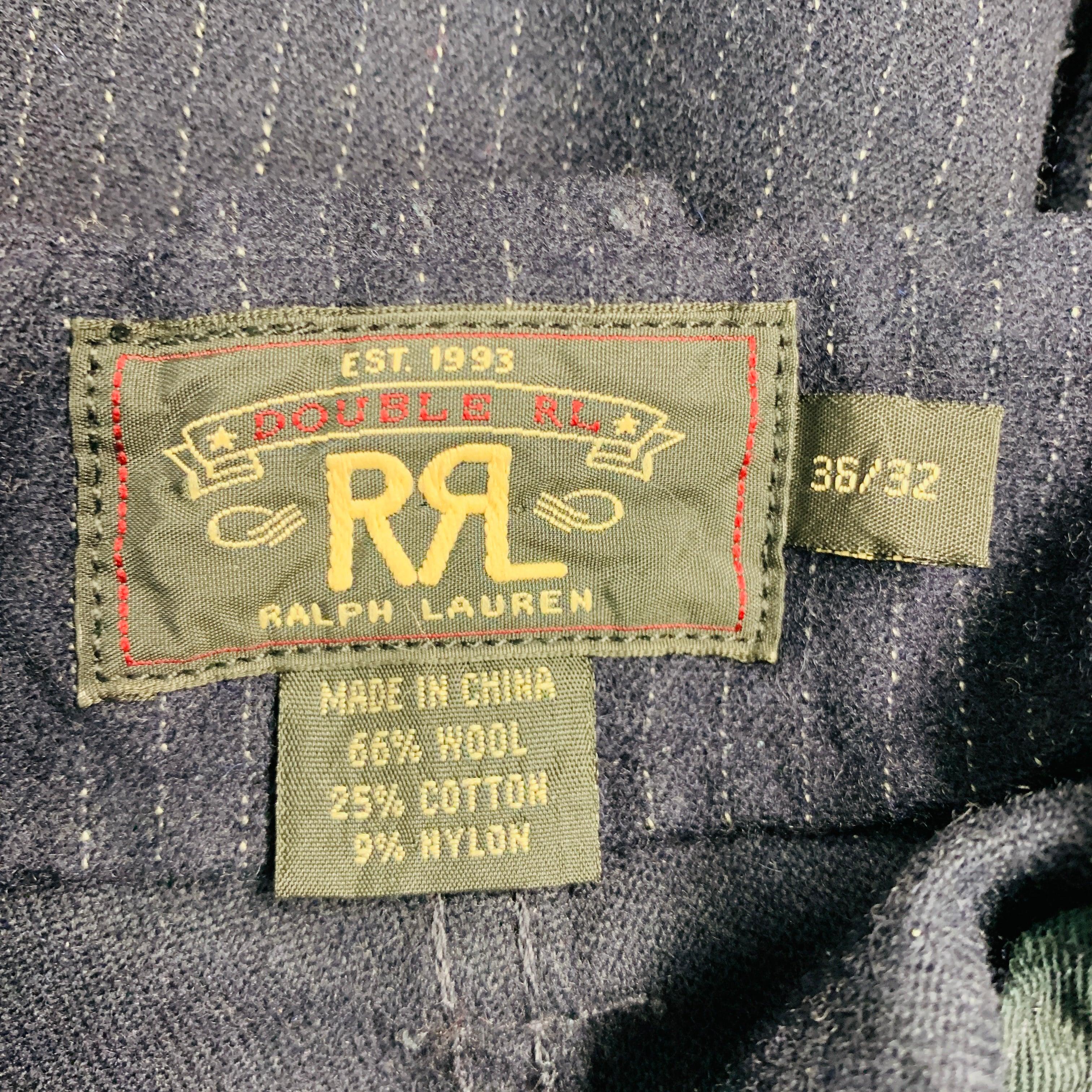 Men's RRL by RALPH LAUREN Size 36 Navy Stripe Wool Blend Button Fly Dress Pants For Sale