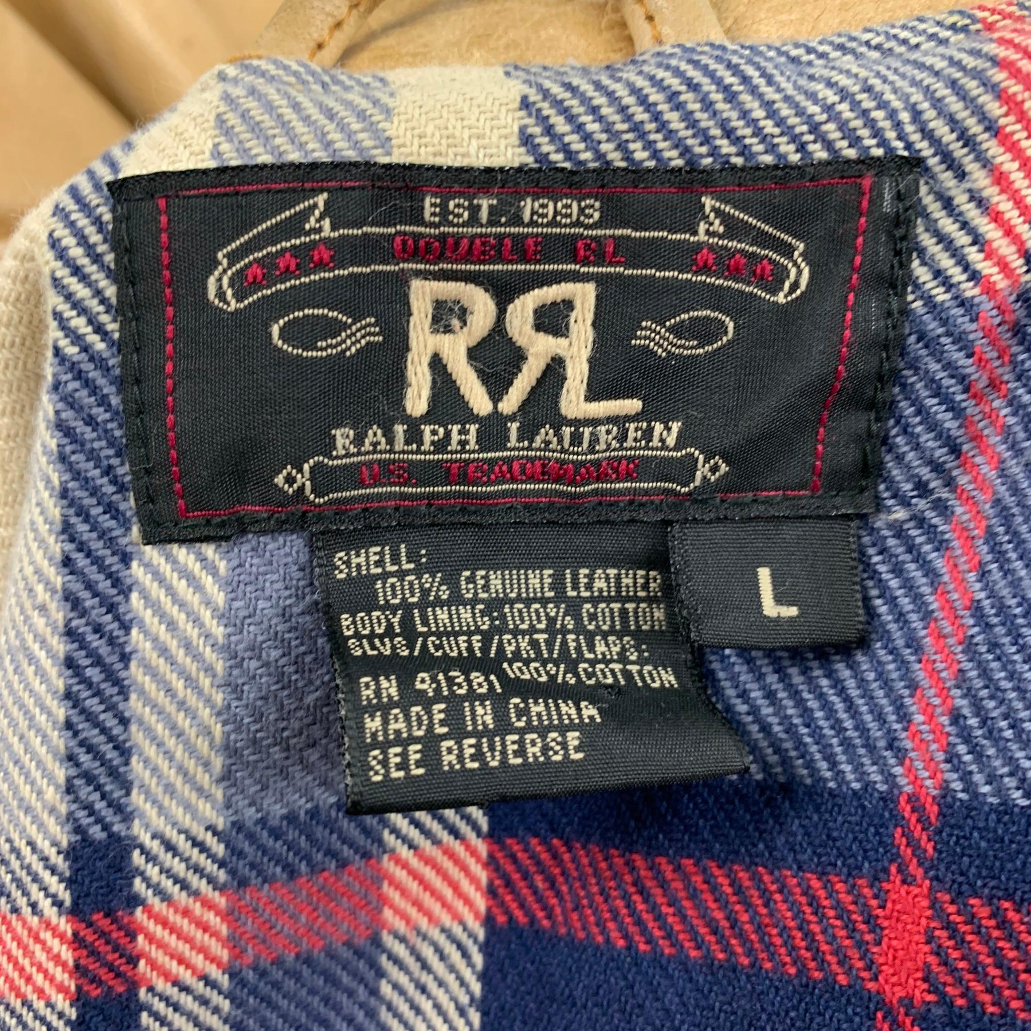 RRL by RALPH LAUREN Size L Beige Leather Zip Up Jacket In Good Condition In San Francisco, CA