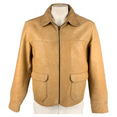 RRL by RALPH LAUREN Size L Beige Leather Zip Up Jacket