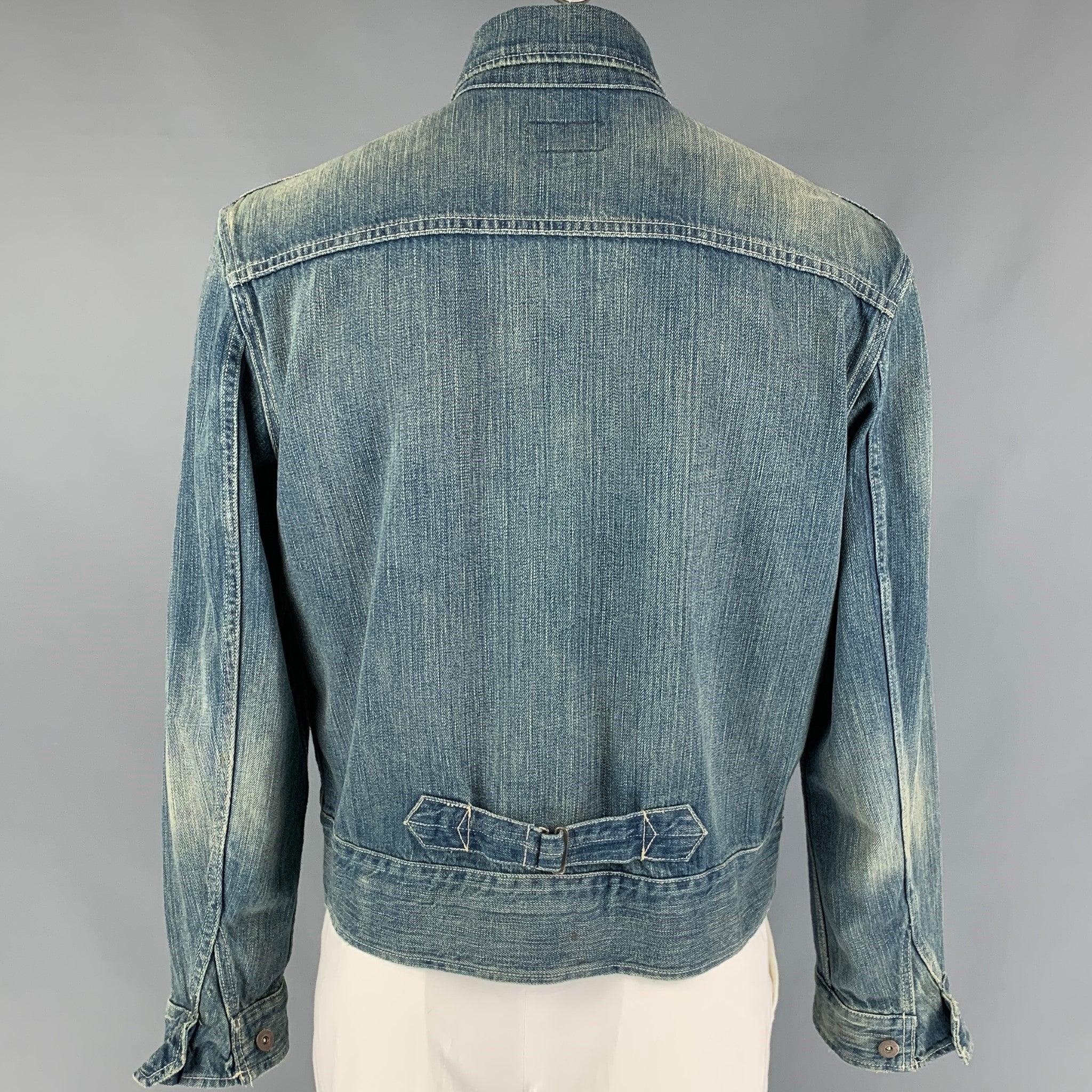RRL by RALPH LAUREN Size L Blue Distressed Cotton Jacket In Good Condition In San Francisco, CA