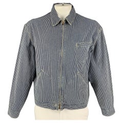 RRL by RALPH LAUREN Size L Blue White Stripe Cotton Zip Up Jacket