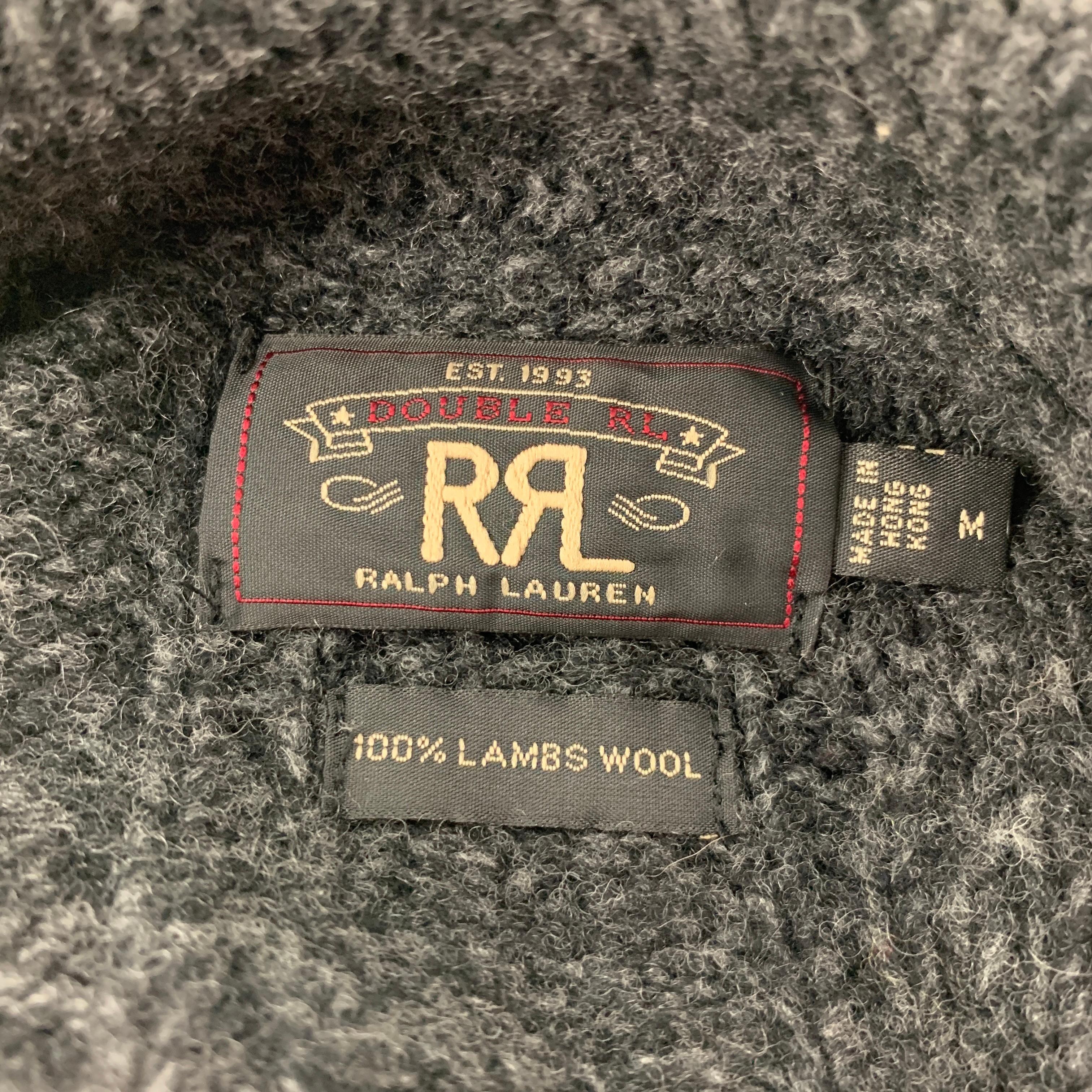 RRL by RALPH LAUREN Size M Charcoal Knitted Wool Shawl Collar Sweater In Good Condition In San Francisco, CA