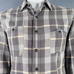 RRL by RALPH LAUREN Size L Grey Beige Plaid Cotton 2 Pockets Long Sleeve Shirt