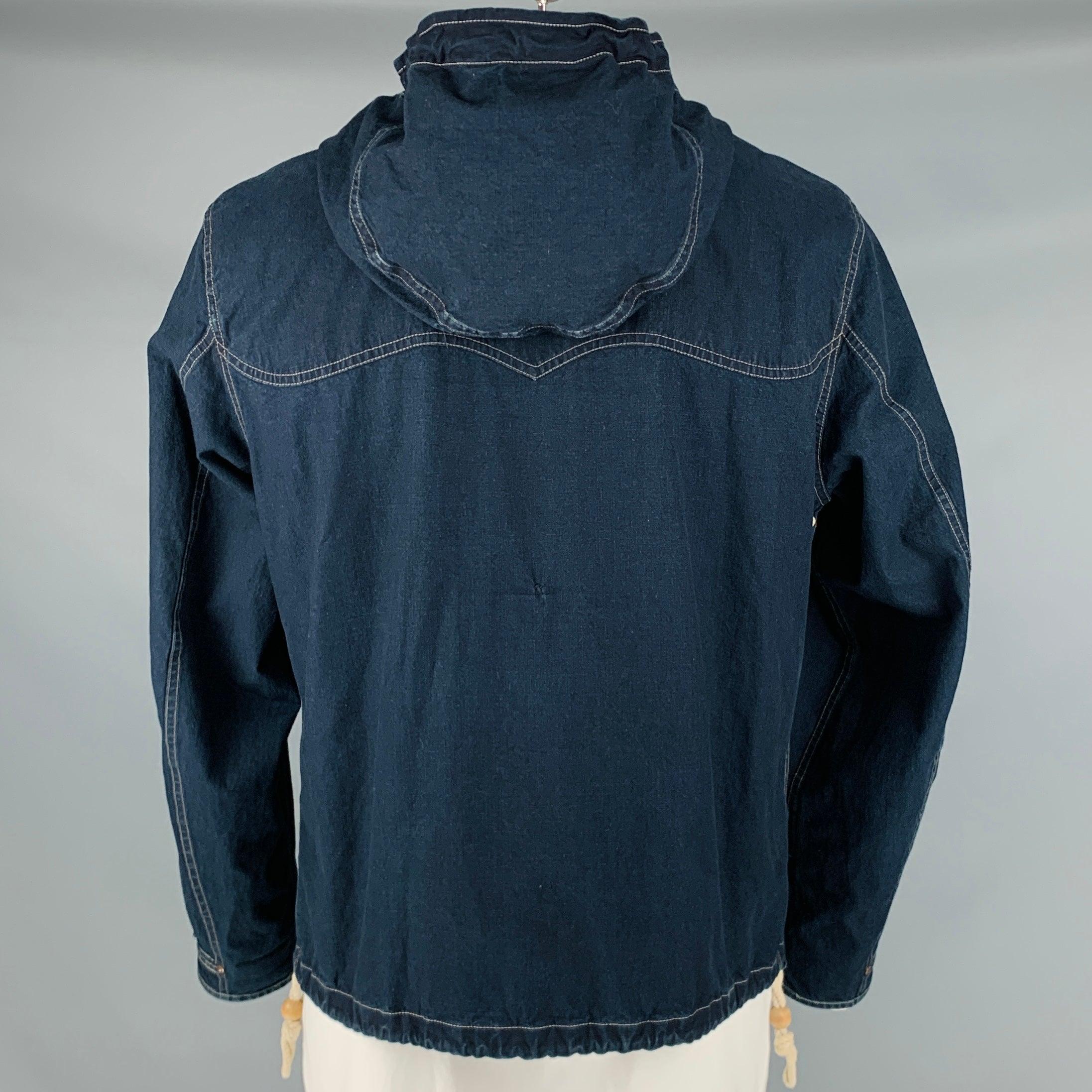 RRL by RALPH LAUREN Size L Indigo Cotton Hooded Jacket In Good Condition For Sale In San Francisco, CA