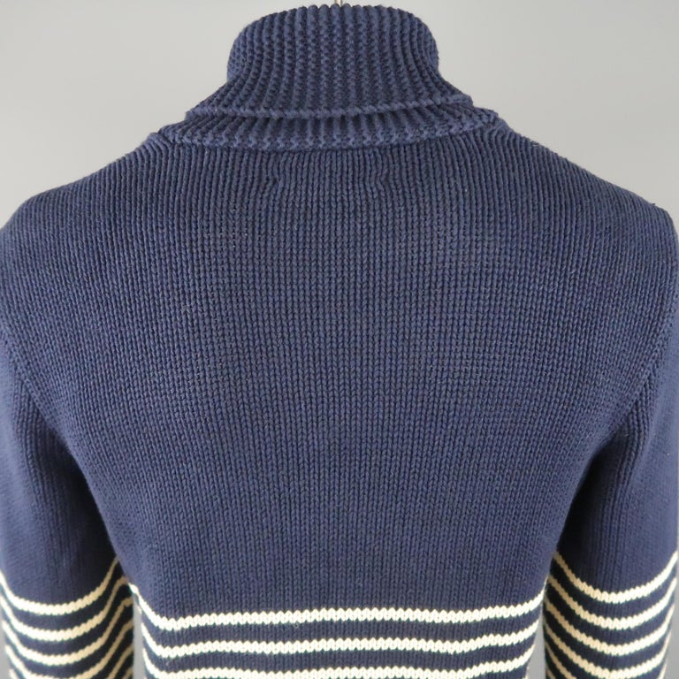 RRL by RALPH LAUREN Size L Navy and Cream Stripe Cotton / Linen Sweater ...