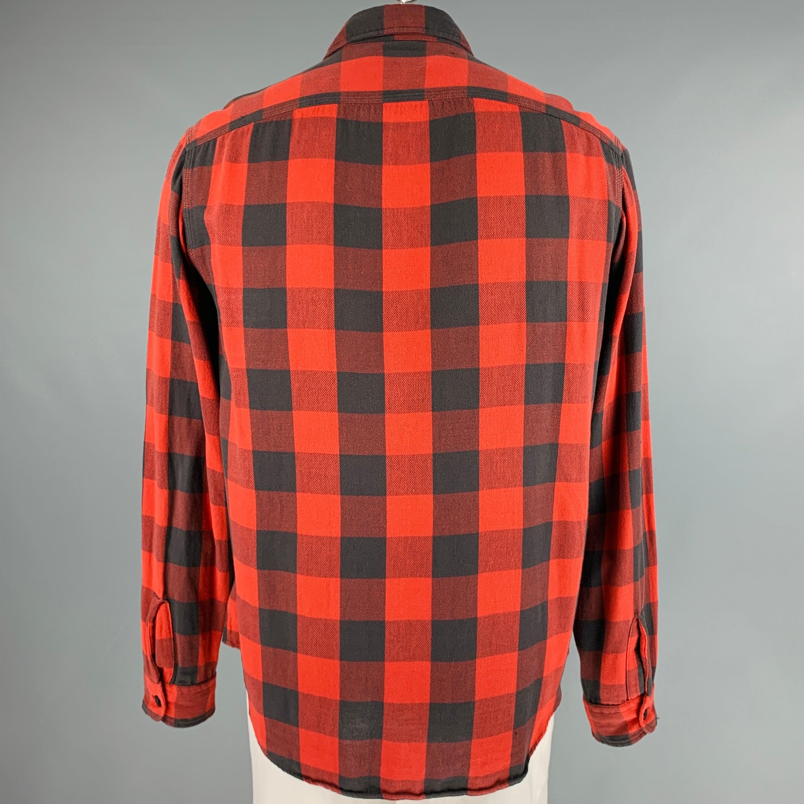 RRL by RALPH LAUREN Size L Red Black Buffalo Plaid Cotton Long Sleeve Shirt In Good Condition For Sale In San Francisco, CA