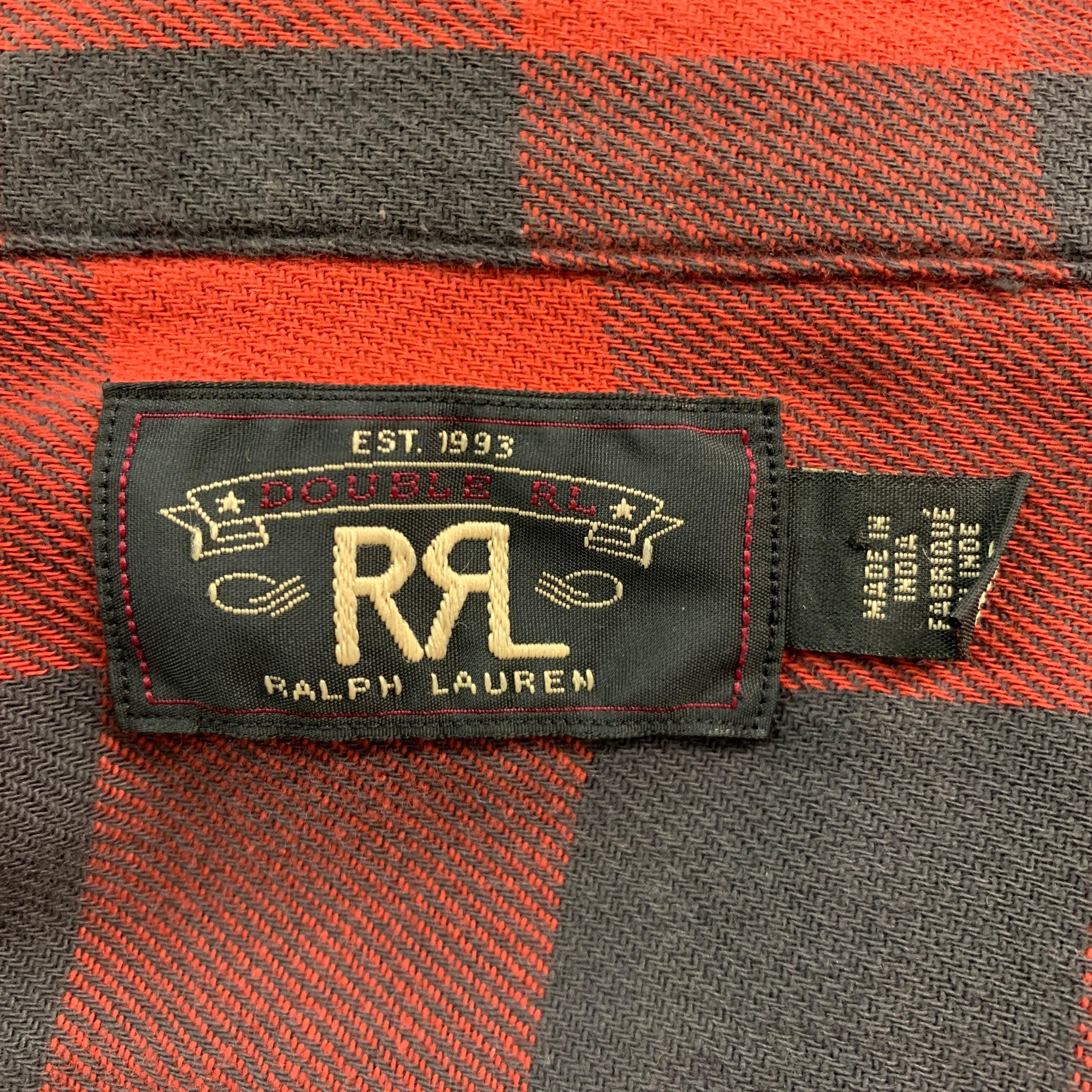 RRL by RALPH LAUREN Size L Red Black Buffalo Plaid Cotton Long Sleeve Shirt For Sale 3