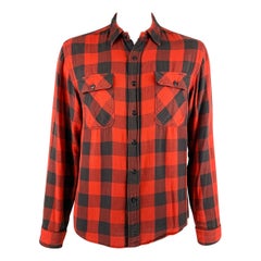 RRL by RALPH LAUREN Größe L Rot Schwarz Buffalo kariertes langärmeliges Baumwollhemd mit langen Ärmeln