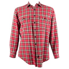RRL by RALPH LAUREN Größe L Rot Weiß kariertes langärmeliges Flannel-Hemd aus Baumwolle