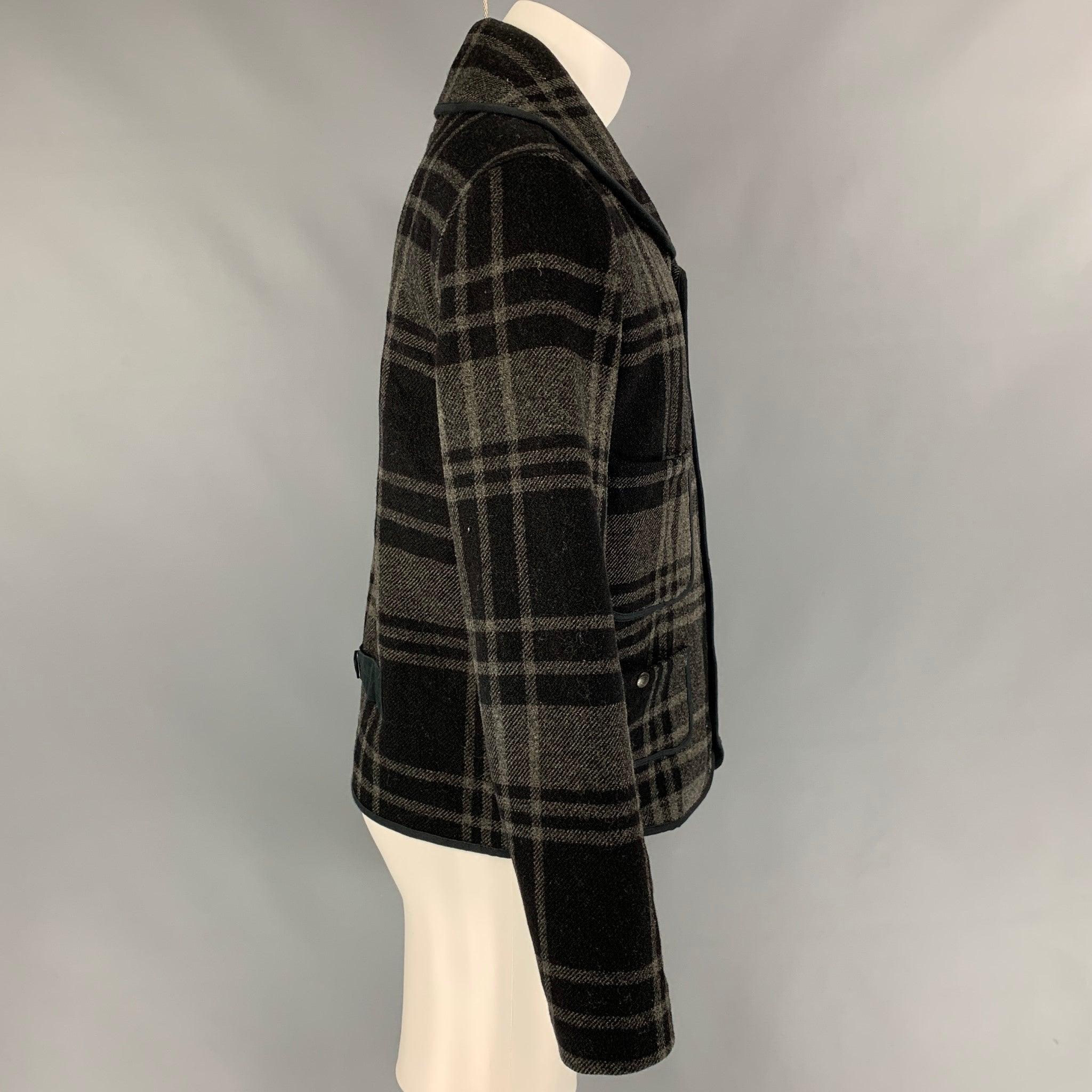RRL by RALPH LAUREN Size M Black & Grey Plaid Wool Snaps Jacket In Good Condition For Sale In San Francisco, CA
