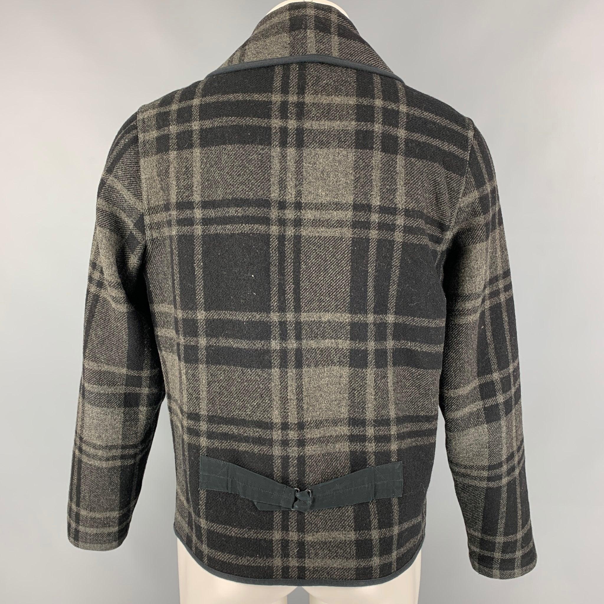 Men's RRL by RALPH LAUREN Size M Black & Grey Plaid Wool Snaps Jacket For Sale