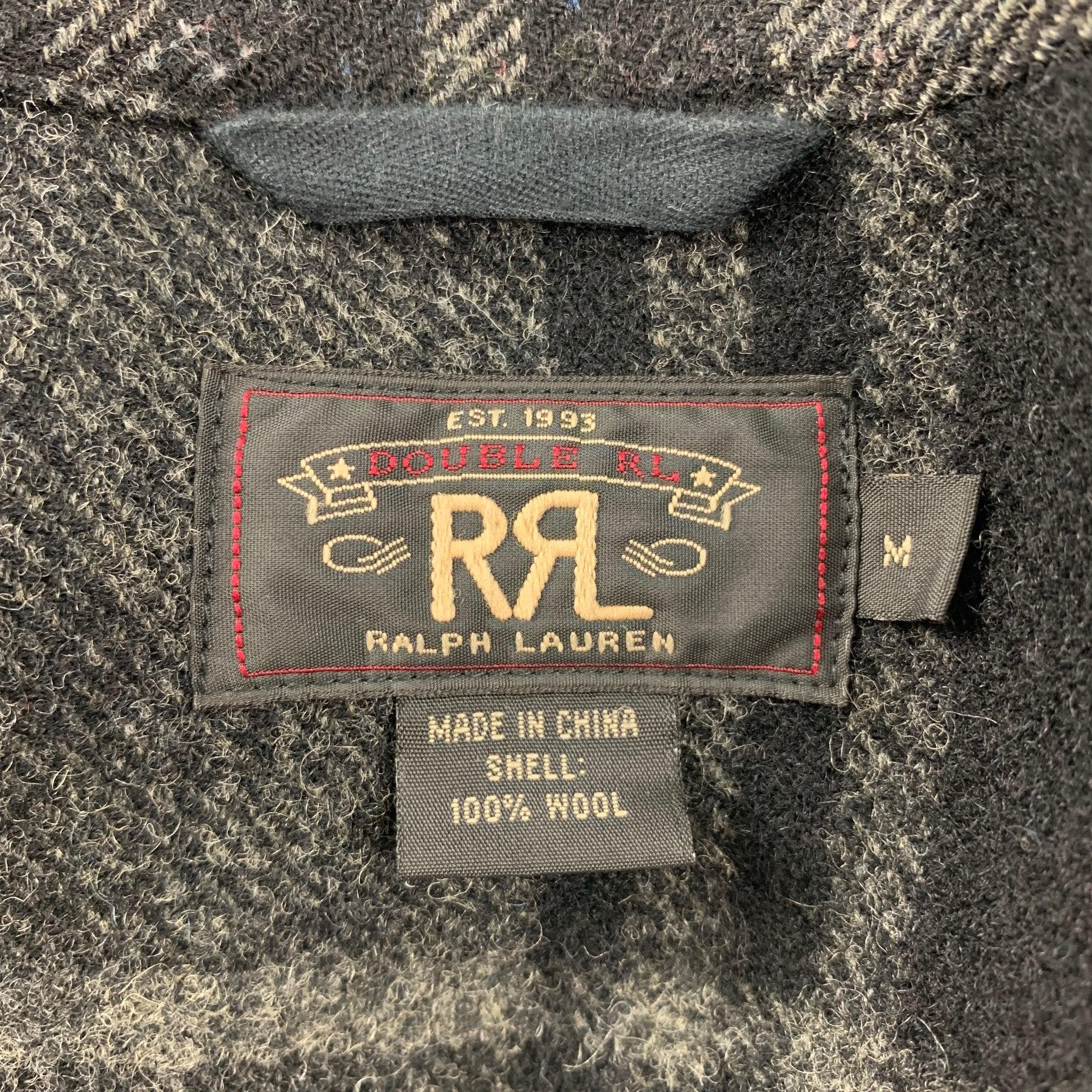 RRL by RALPH LAUREN Size M Black & Grey Plaid Wool Snaps Jacket For Sale 1