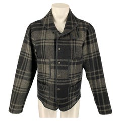 RRL by RALPH LAUREN Größe M Schwarze & graue karierte Wolljacke mit Schnappverschluss