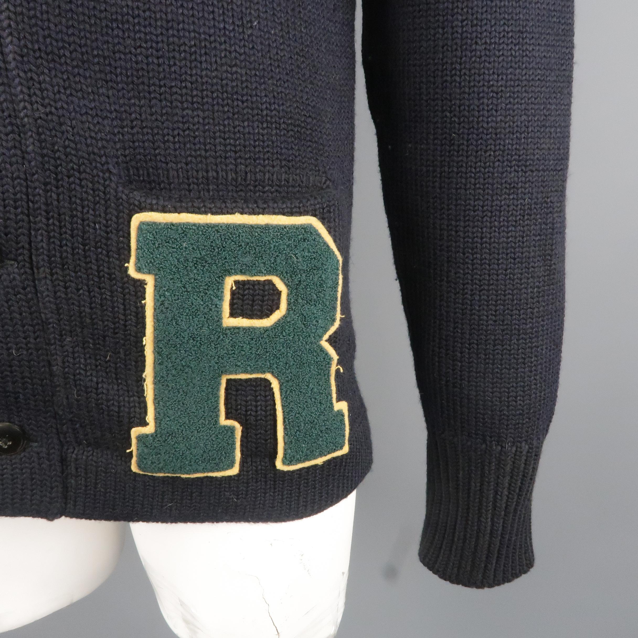 RRL by RALPH LAUREN Size M Black Knitted Wool Cardigan Sweater In Excellent Condition In San Francisco, CA