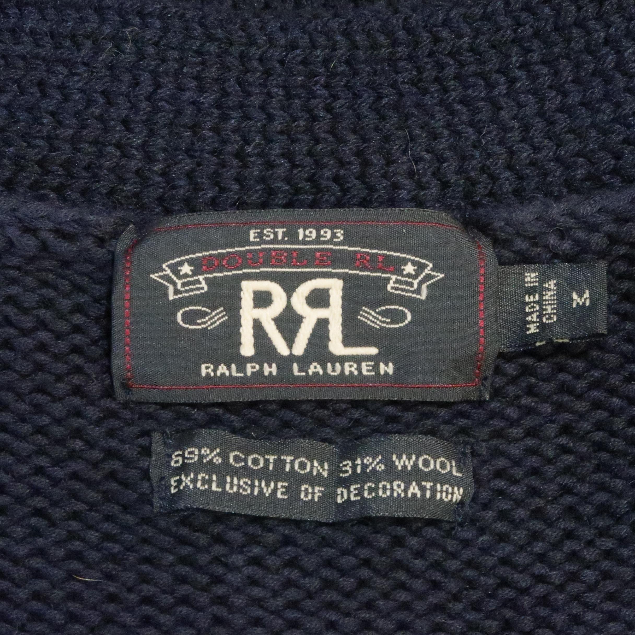 RRL by RALPH LAUREN Size M Black Knitted Wool Cardigan Sweater 5