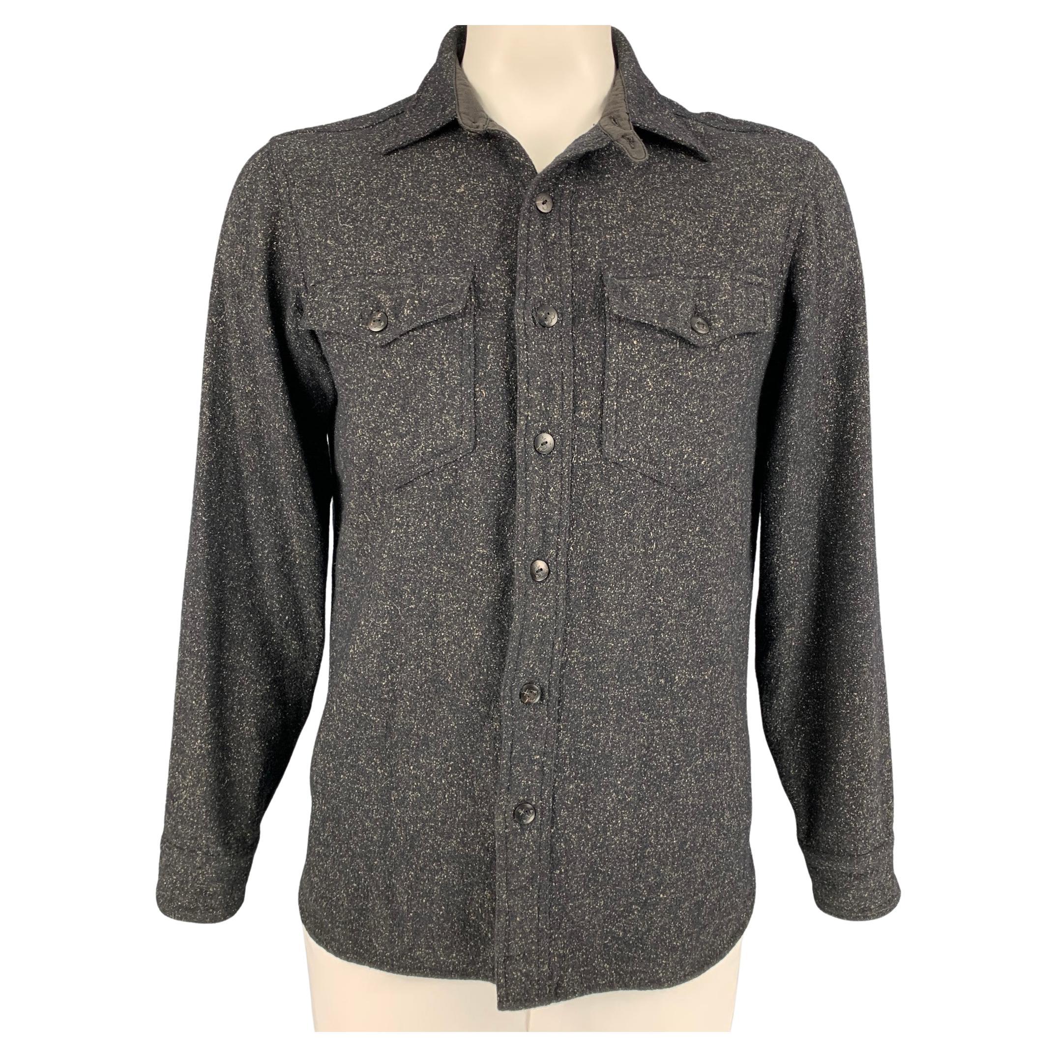 RRL by RALPH LAUREN Size M Black and Oatmeal Heather Wool Blend Long Sleeve  Shirt For Sale at 1stDibs