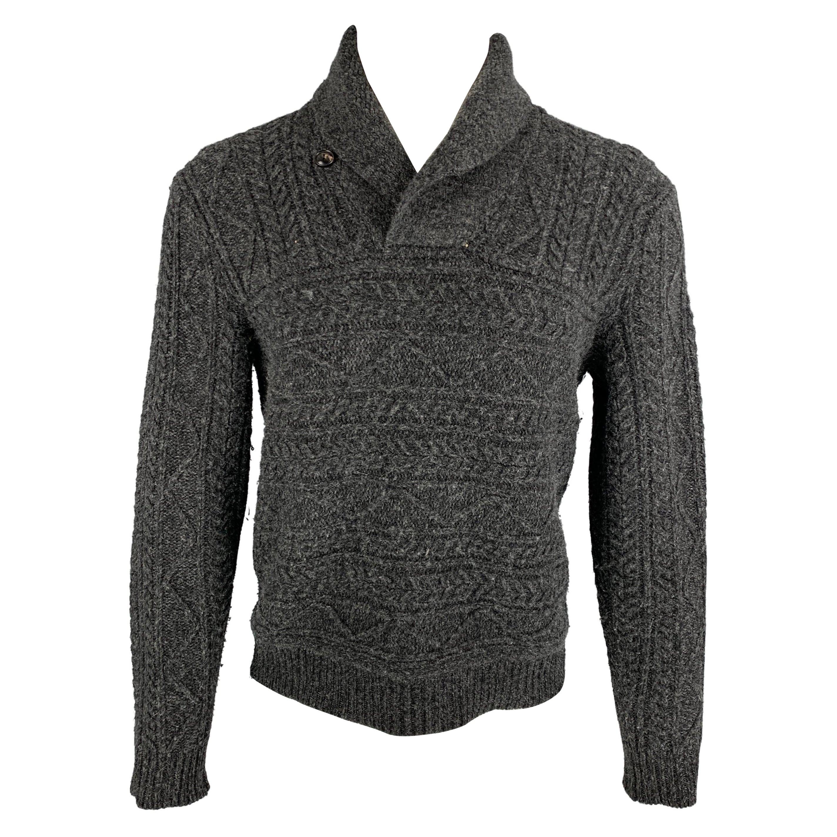 RRL by RALPH LAUREN Taille M Pull col châle en laine tricotée anthracite