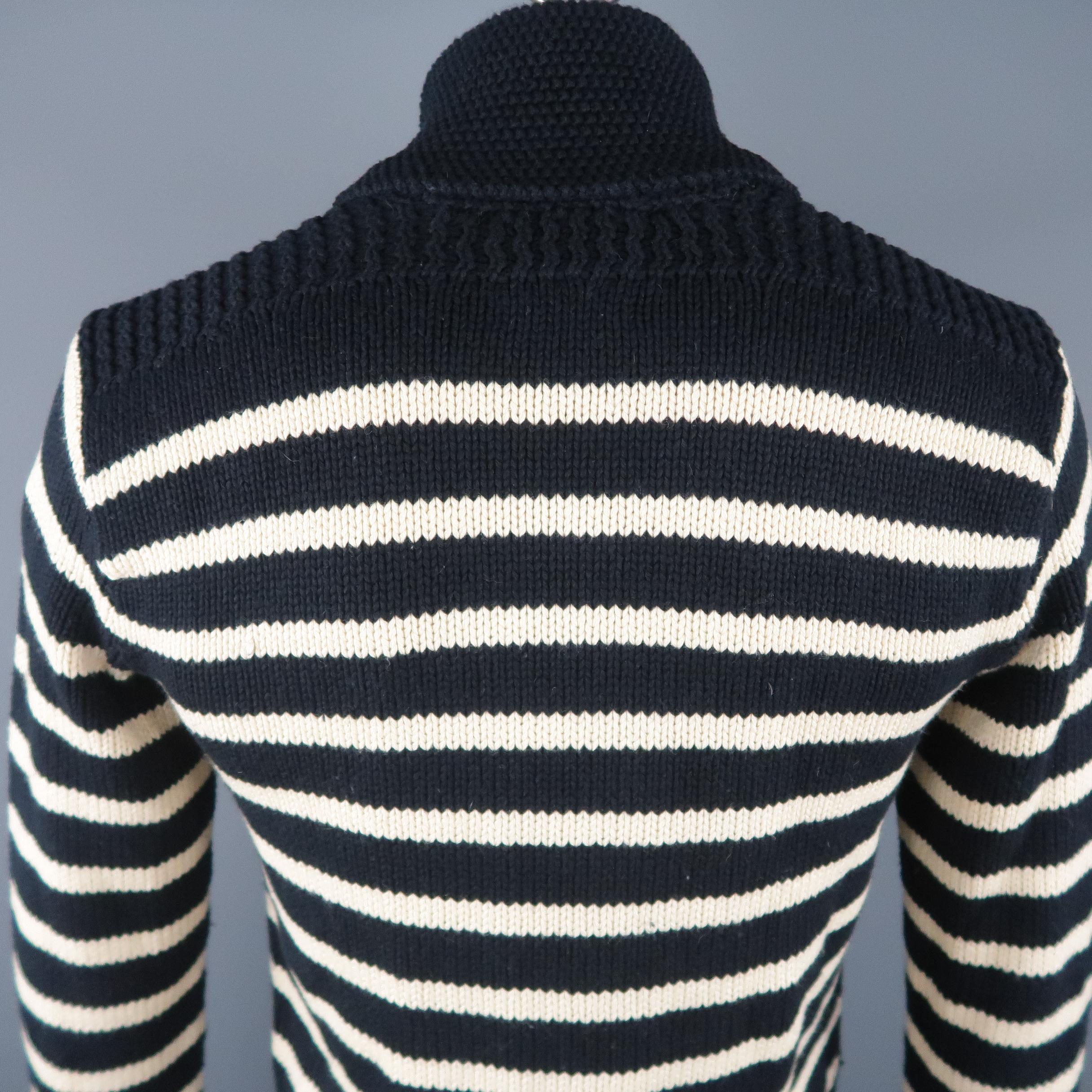Black RRL by RALPH LAUREN Size M Navy & Cream Stripe Cotton / Wool Cardigan Sweater