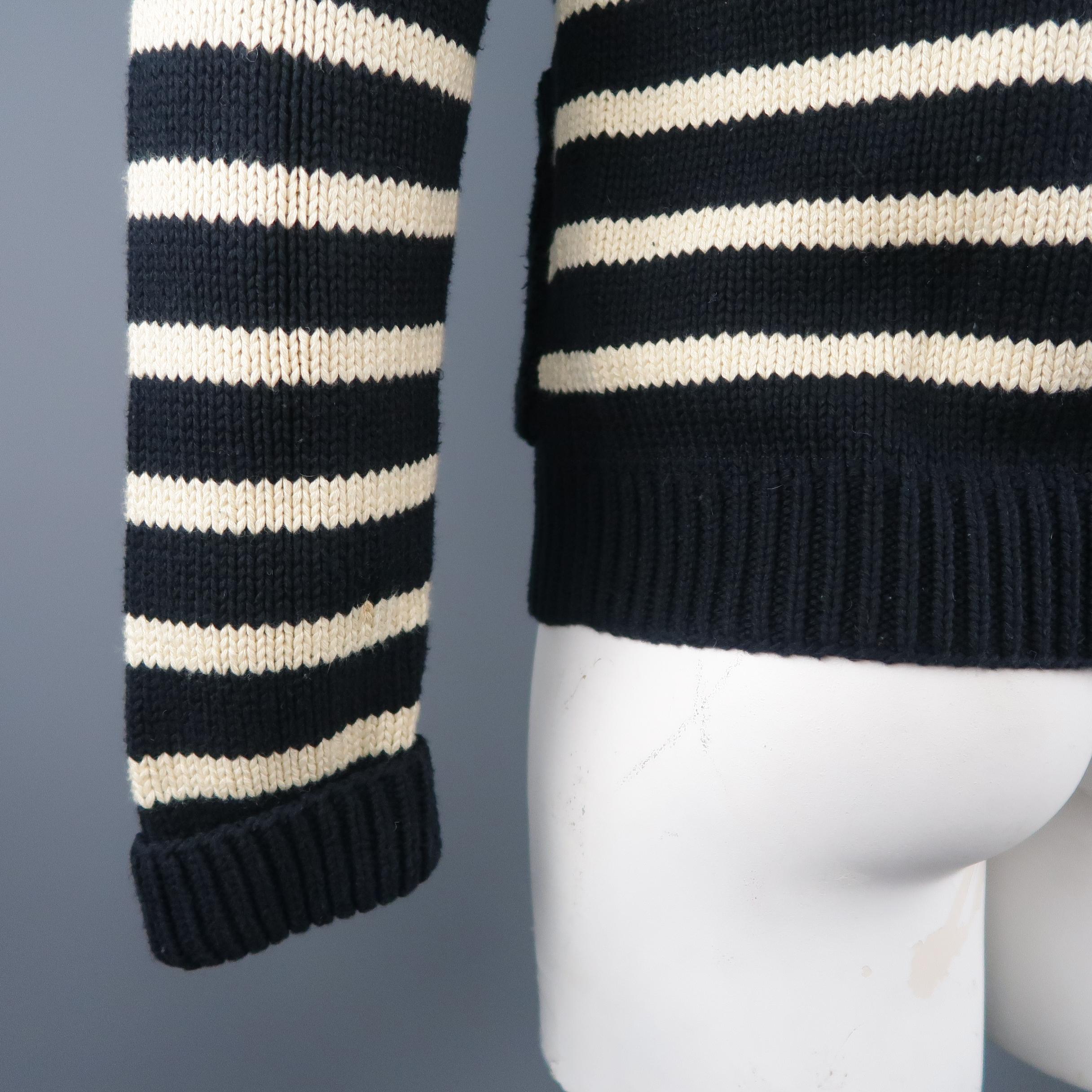 Men's RRL by RALPH LAUREN Size M Navy & Cream Stripe Cotton / Wool Cardigan Sweater
