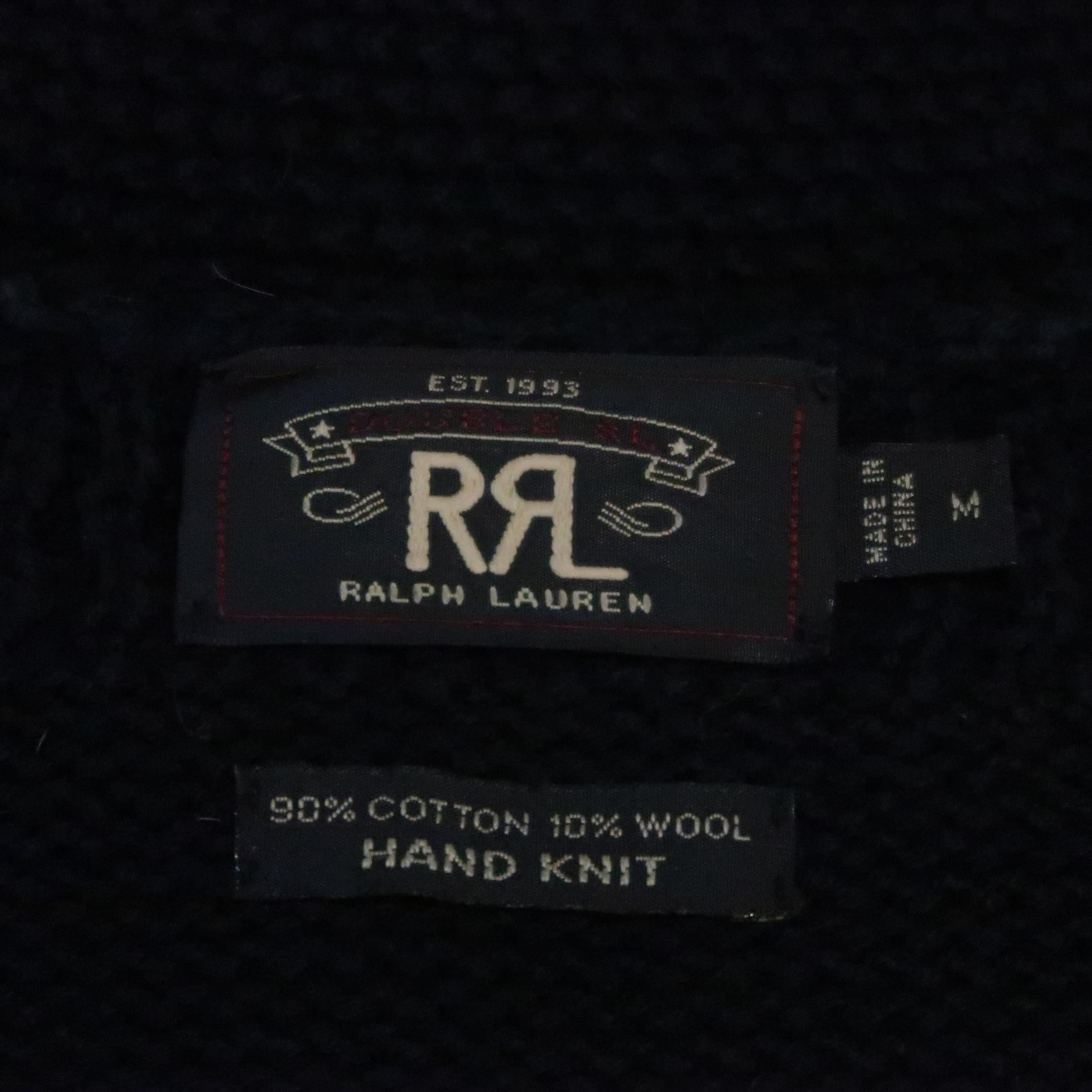 RRL by RALPH LAUREN Size M Navy & Cream Stripe Cotton / Wool Cardigan Sweater 1