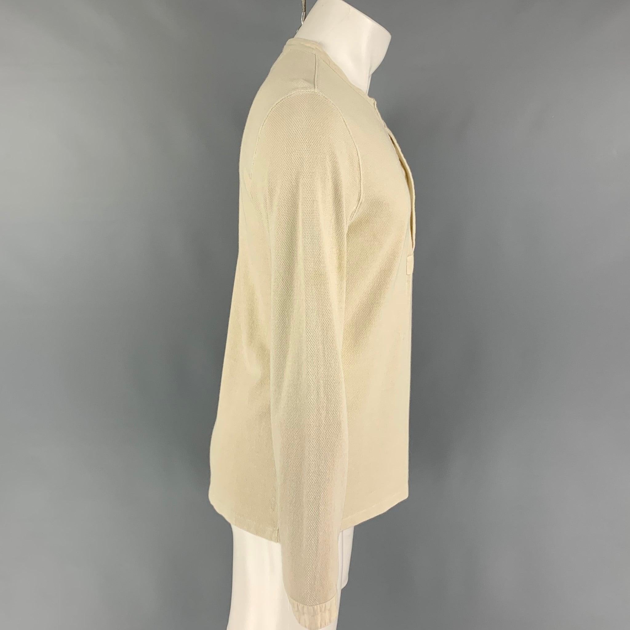 RRL by RALPH LAUREN Size S Beige Textured Cotton Henley Long Sleeve Shirt In Good Condition For Sale In San Francisco, CA